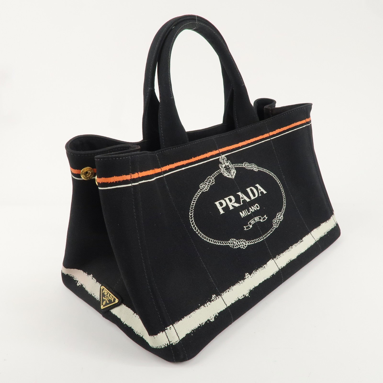 PRADA Logo Canapa Large Canvas Tote Hand Bag Black BN1872