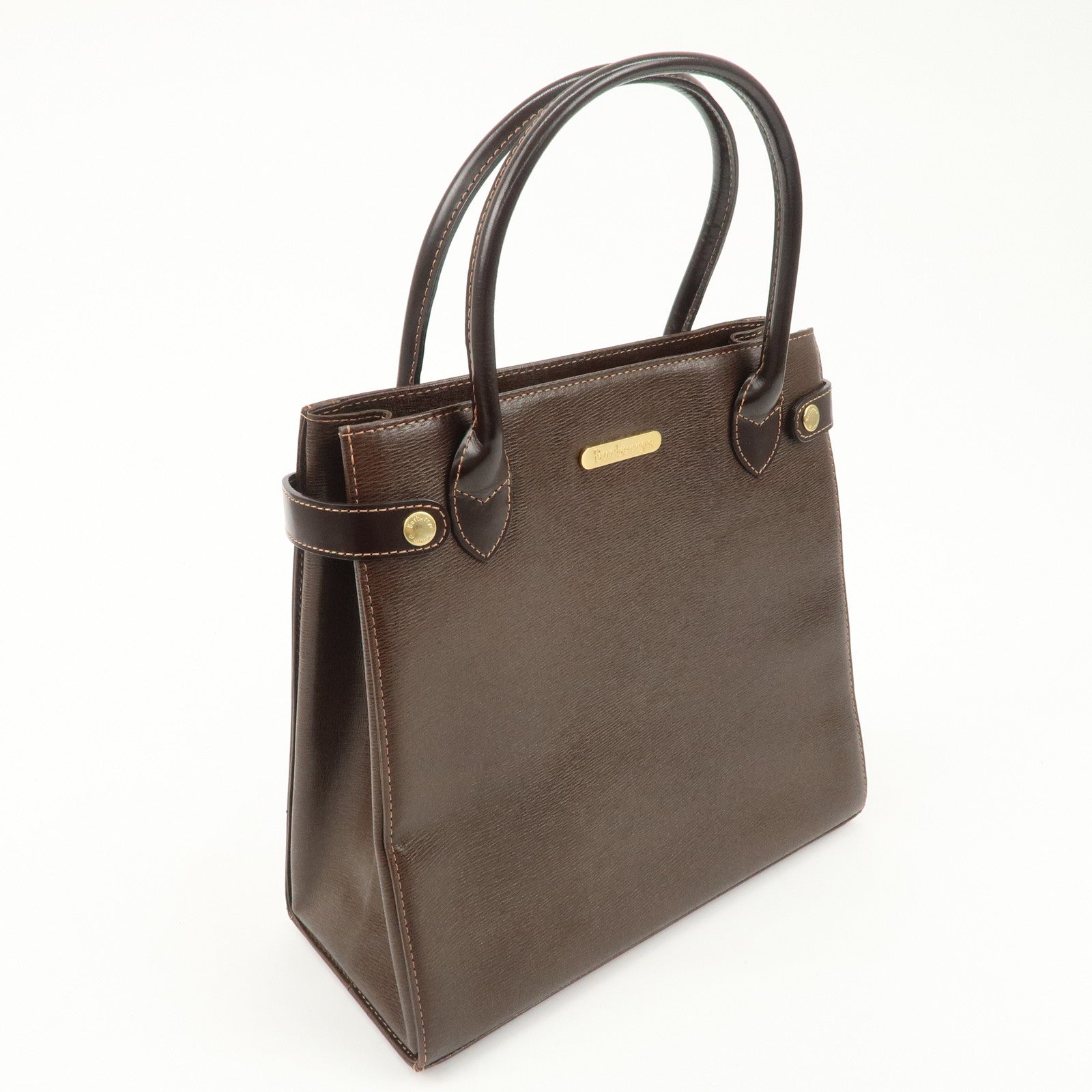 BURBERRY Leather Tote Bag Hand Bag Brown Gold Hardware