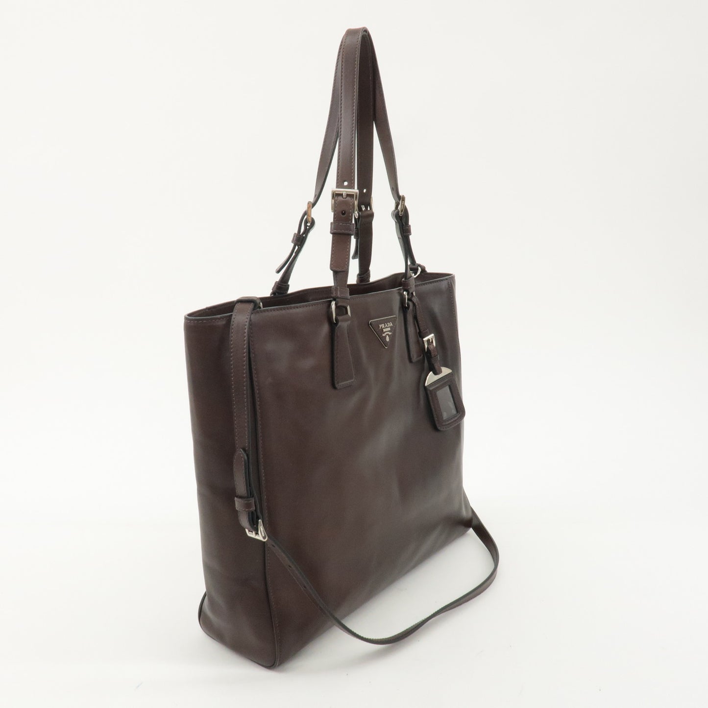 PRADA Logo Leather 2Way Tote Bag Shoulder Bag Brown BR5033