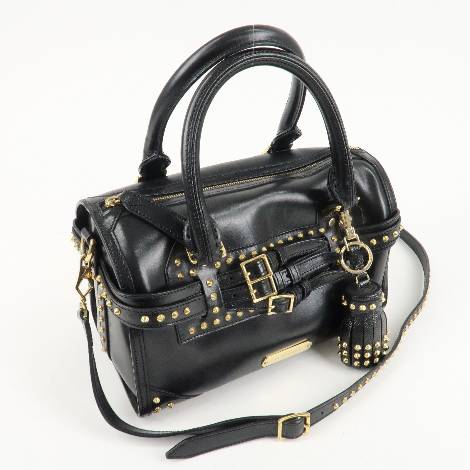 BURBERRY Leather 2Way Shoulder Bag Crossbody Bag Studs Black Used