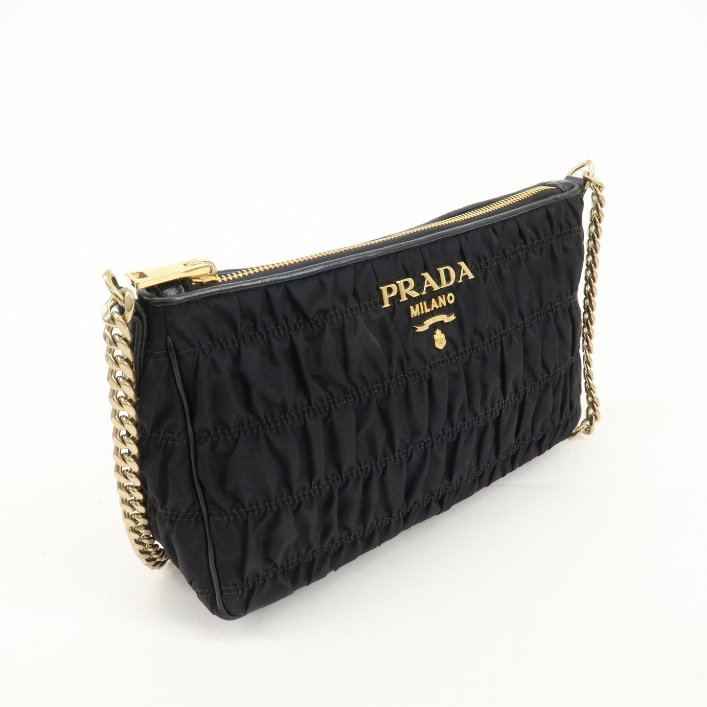 PRADA Nylon Leather Chain Shoulder Bag Black 1BH152