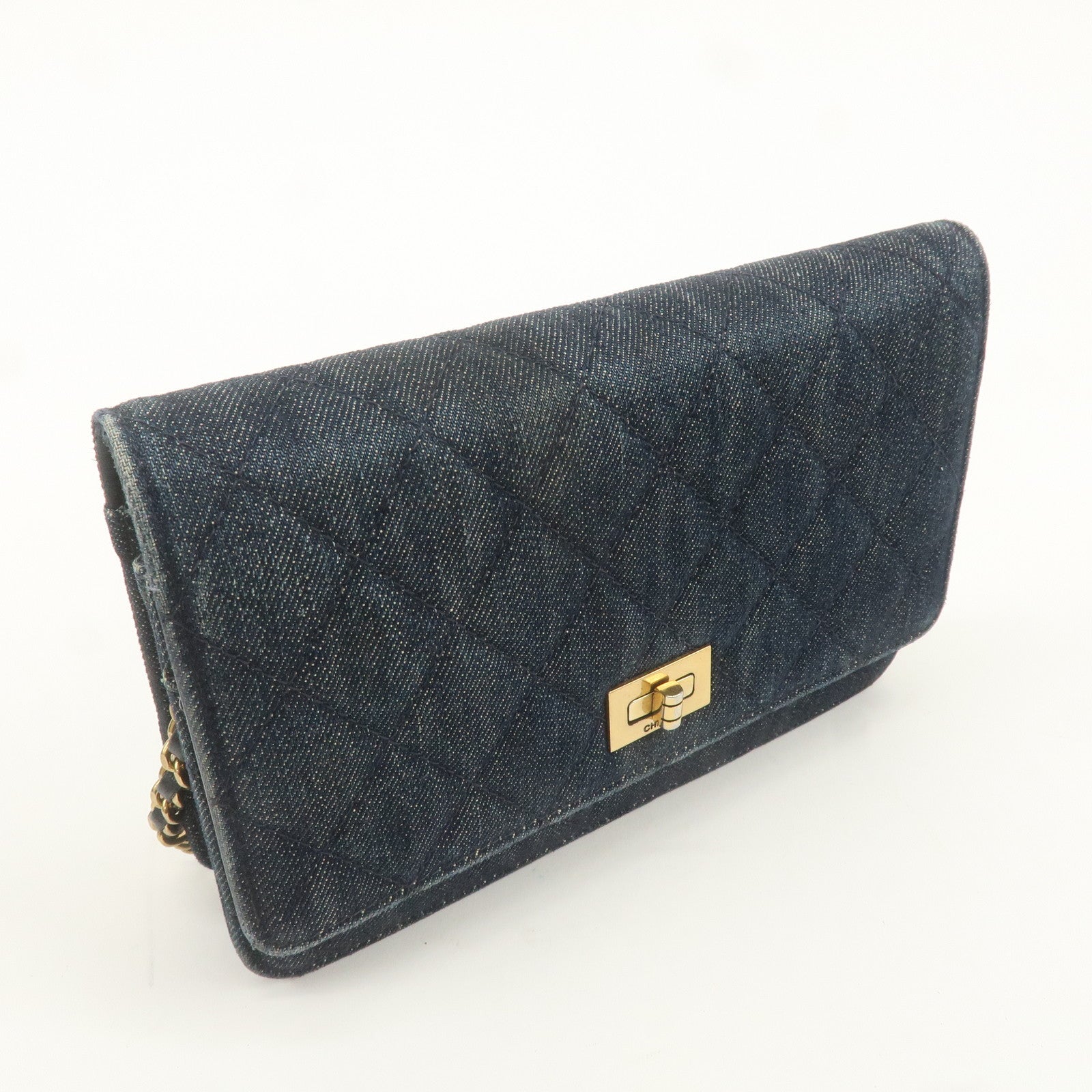 CHANEL 2.55 Denim Leather Chain Shoulder Wallet Blue A70328