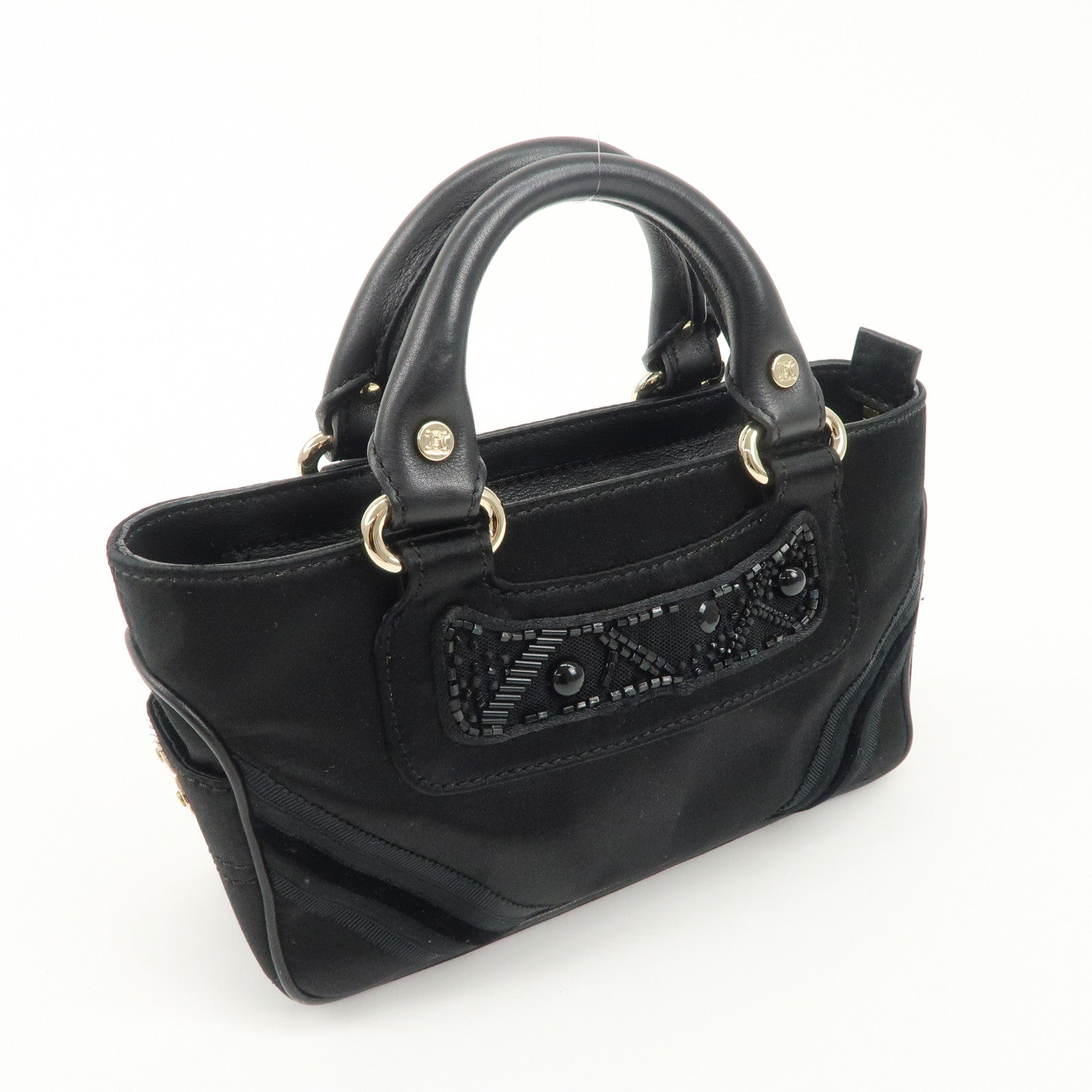 CELINE Macadam Satin Leather Mini Boogie Bag Beads Macadam Stamp Used