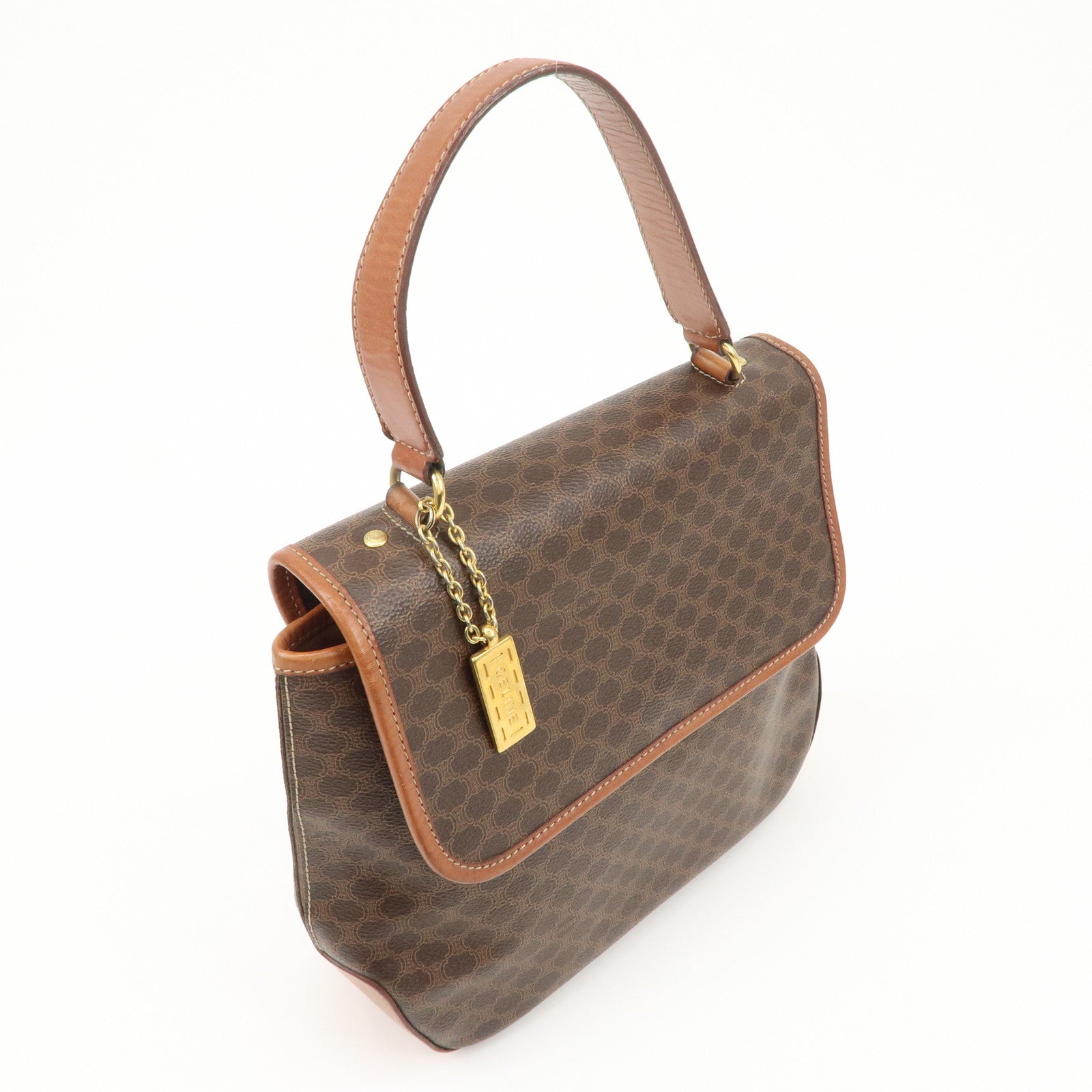 CELINE Macadam PVC Leather Hand Bag Brown