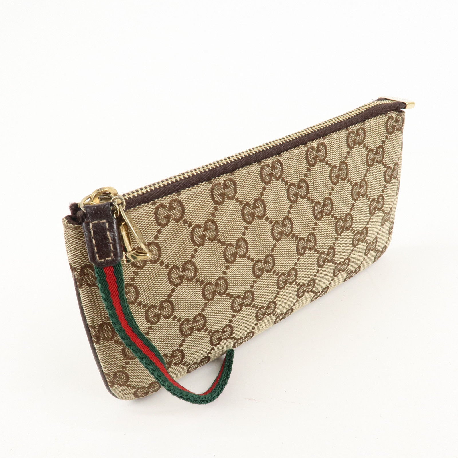 GUCCI Sherry GG Canvas Leather Pouch with Charm 186657