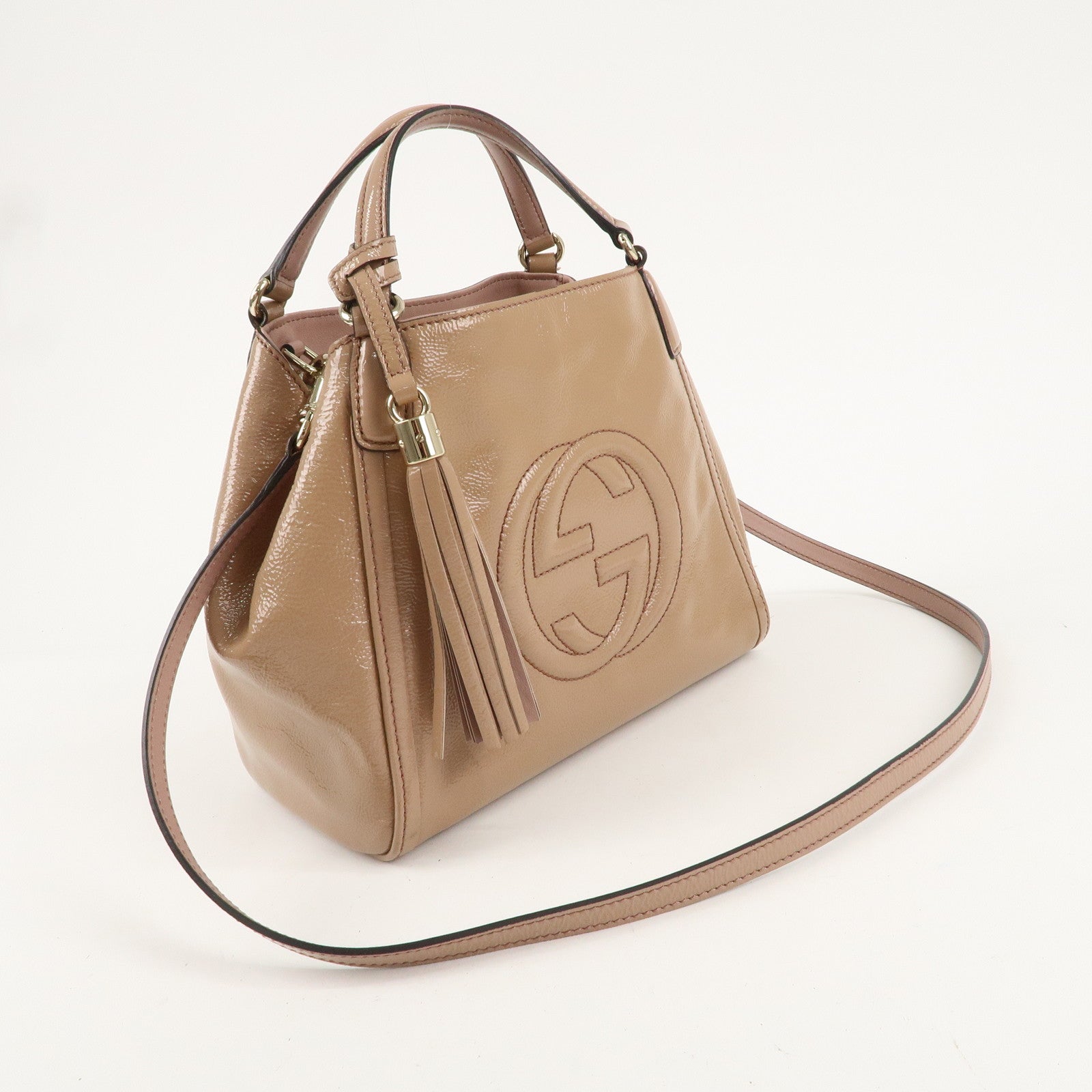 GUCCI SOHO Patent Leather 2Way Bag Shoulder Bag Beige 336751