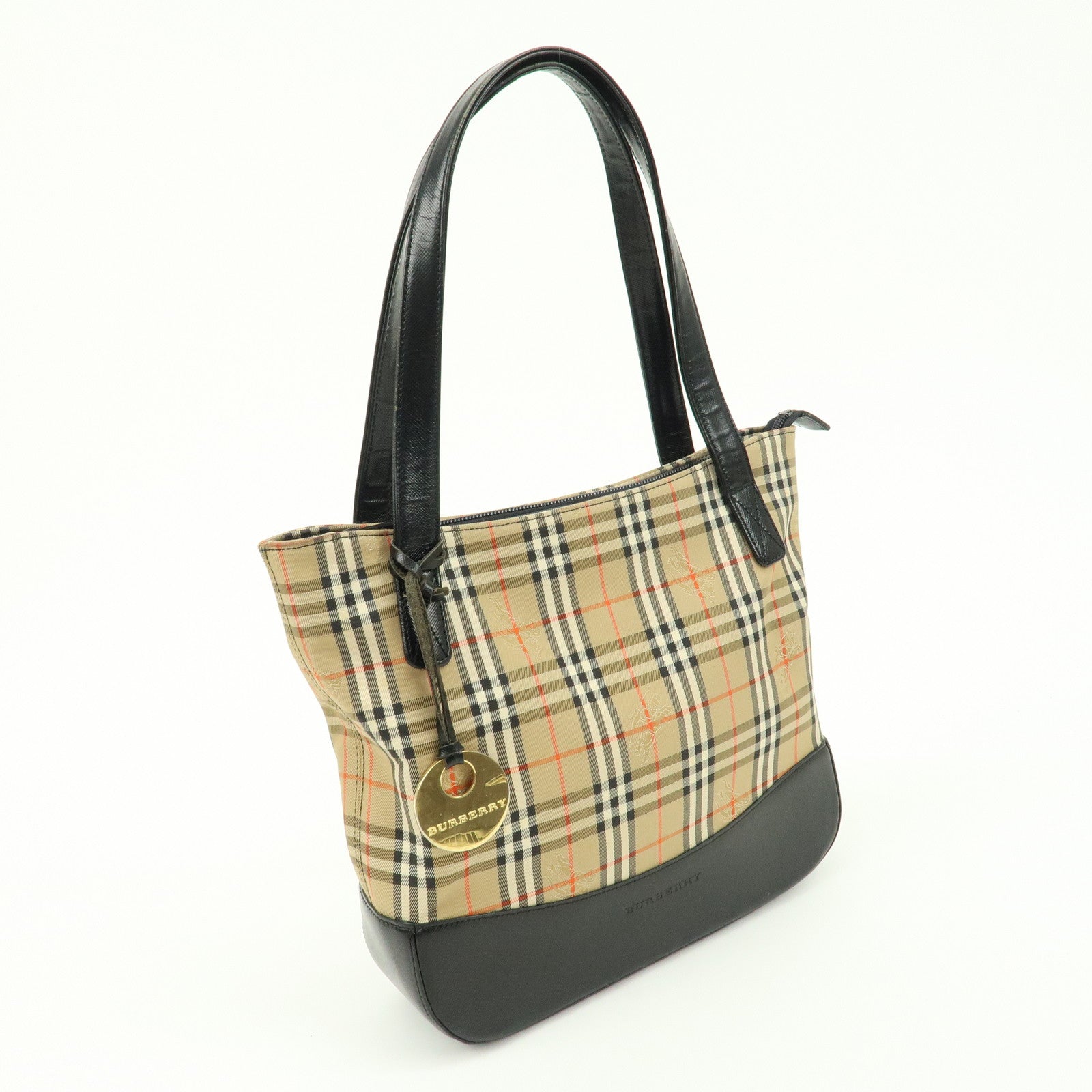 BURBERRYS Canvas Leather Nova Plaid Tote Hand Bag Beige Brown