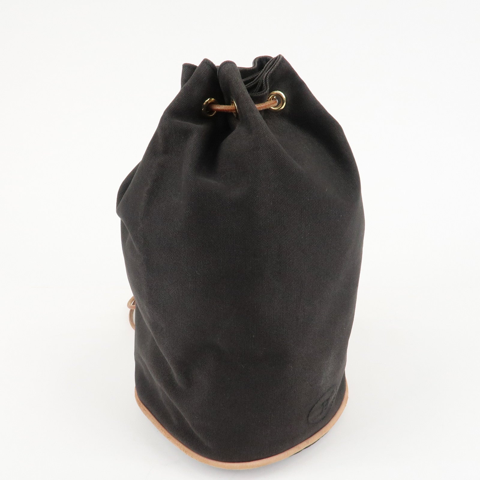 HERMES Cotton Canvas Leather  Polochon Mimile PM Black Used