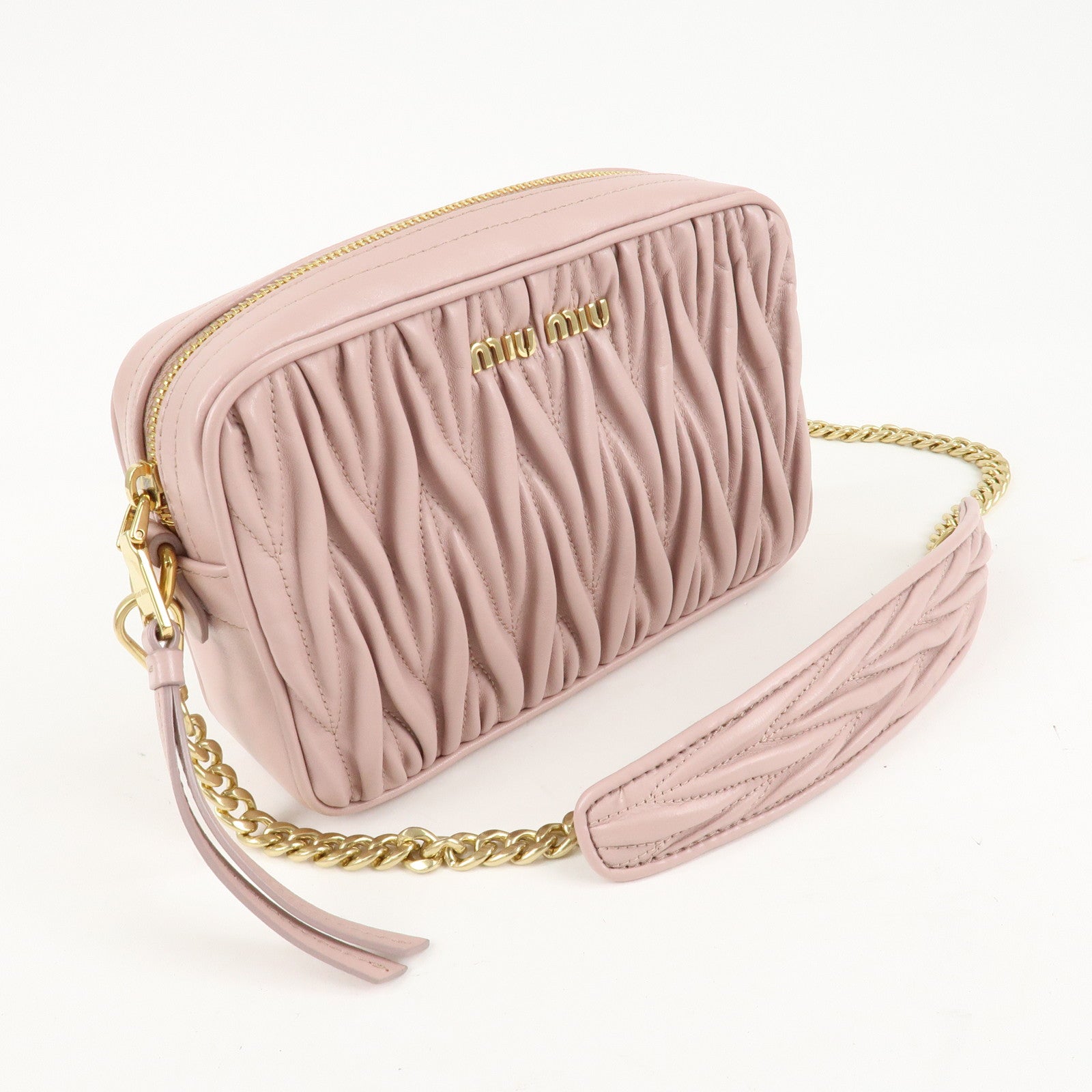 MIU MIU Matelasse Leather Chain Shoulder Bag Pink Beige Used