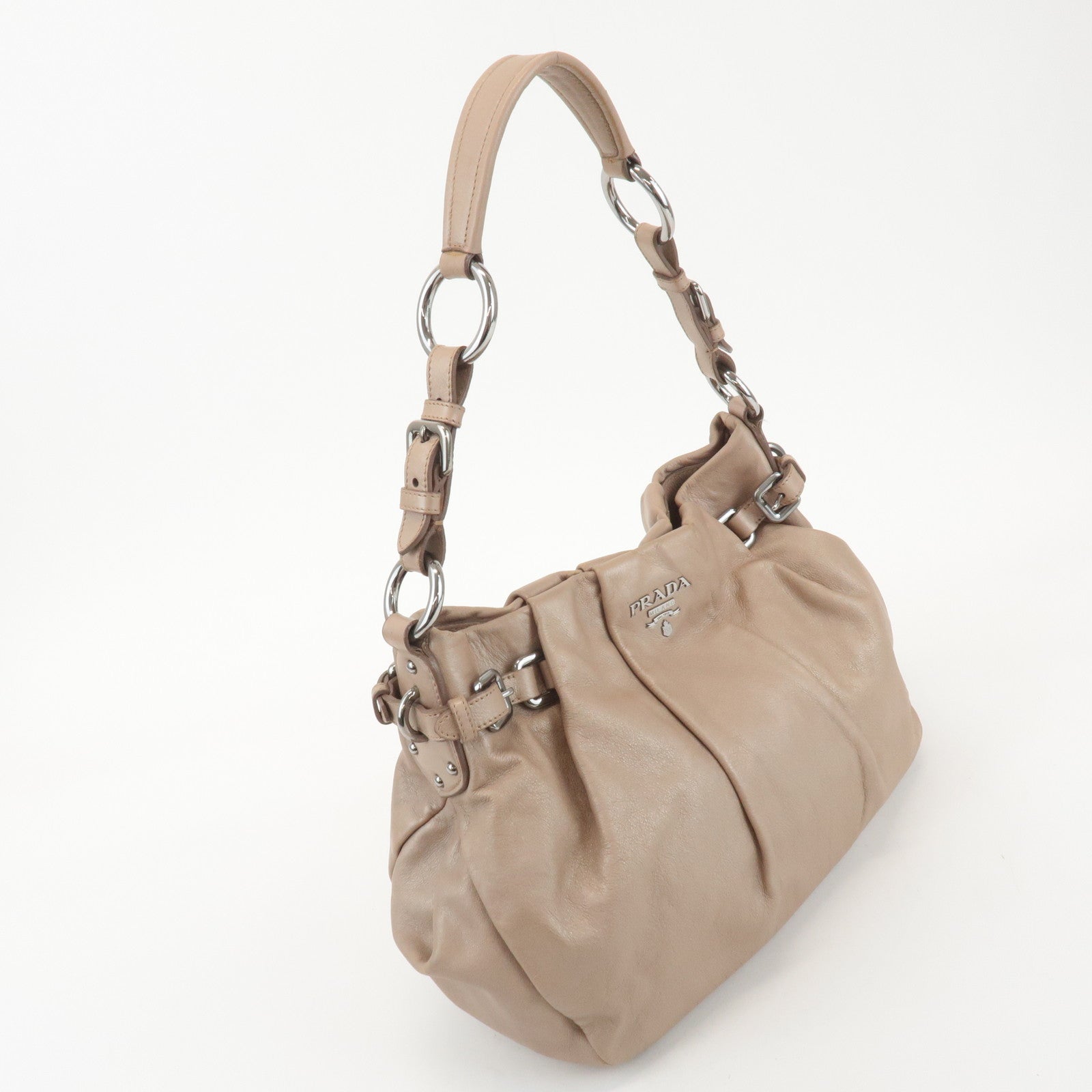 PRADA Leather Shoulder Bag Hand Bag Champaign Beige BR3975