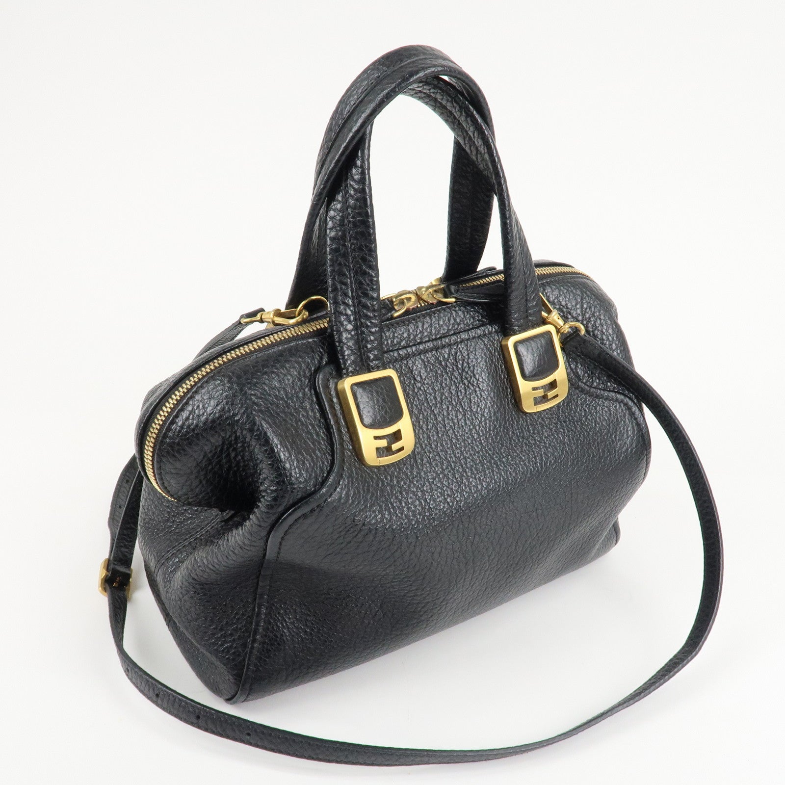 FENDI Chameleon Leather 2WAY Bag Hand Bag Black 8BL114