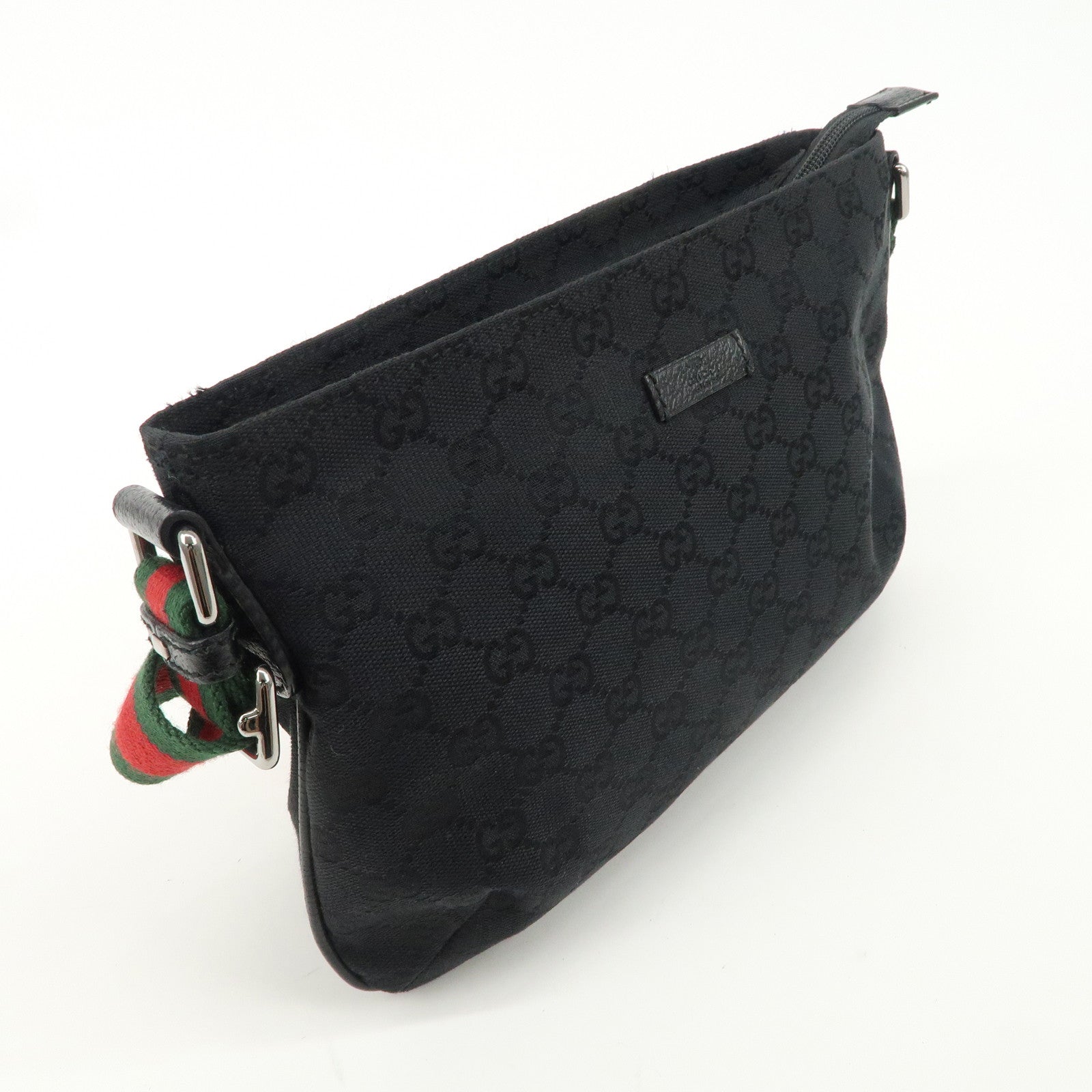 GUCCI Sherry GG Canvas Leather Shoulder Bag Black 189749