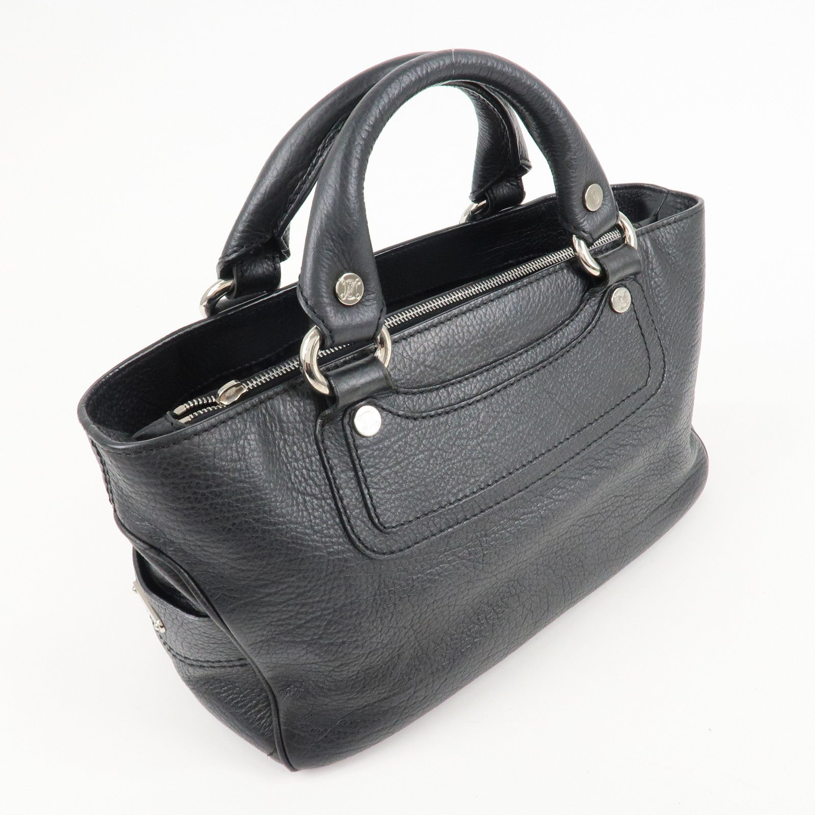 CELINE Leather Boogie Bag Hand Bag Silver Hard Ware Black