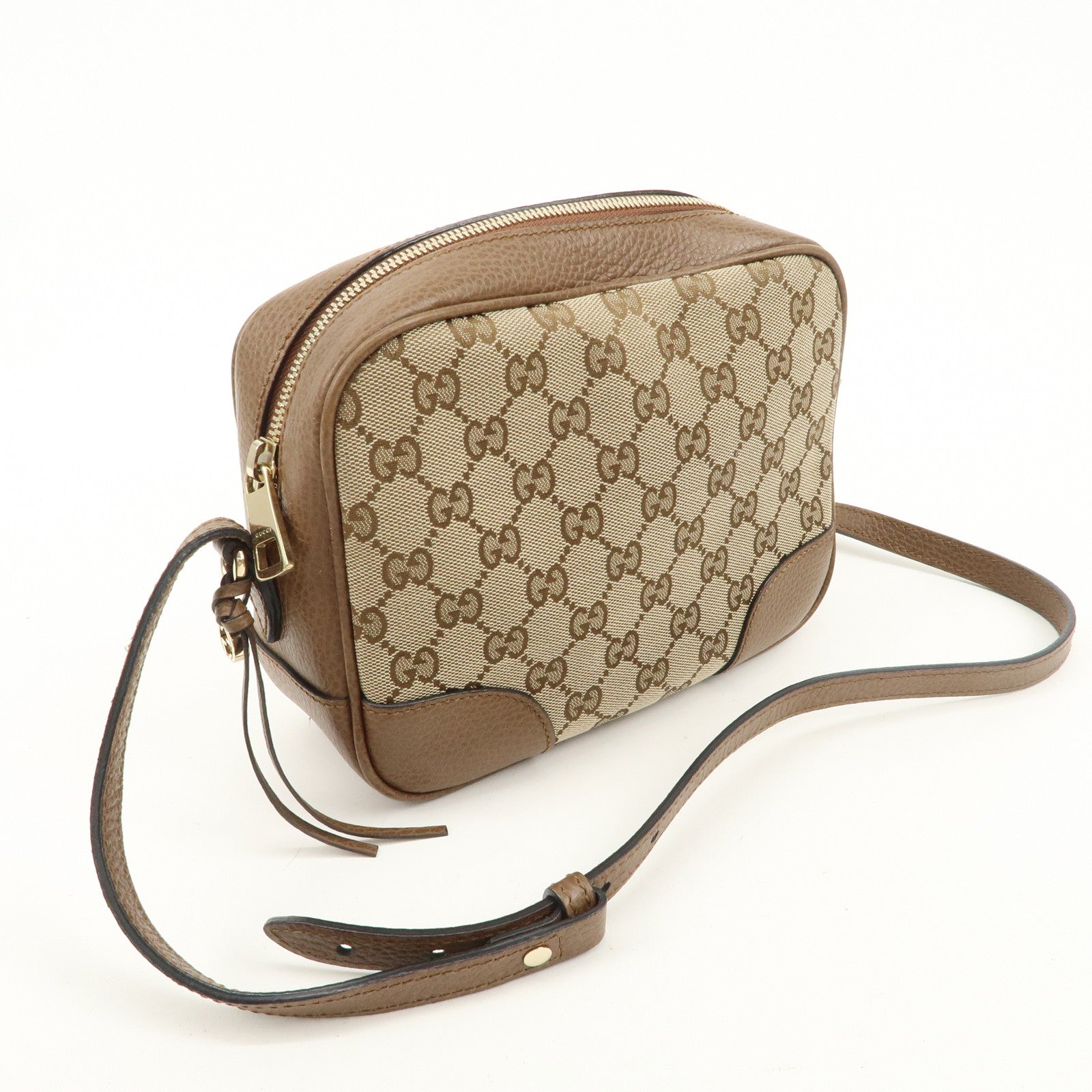 GUCCI GG Canvas Leather Shoulder Crossbody Bag Beige Brown 449413