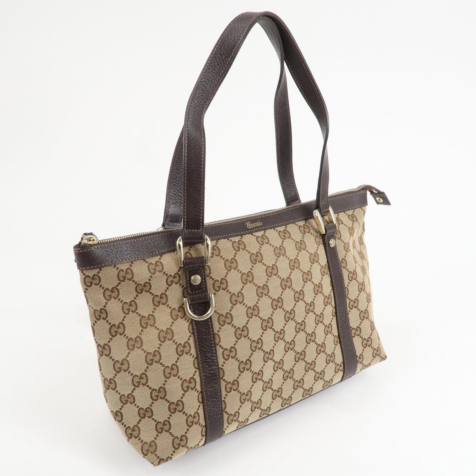 GUCCI Abbey GG Canvas Leather Tote Bag Beige Brown 141470