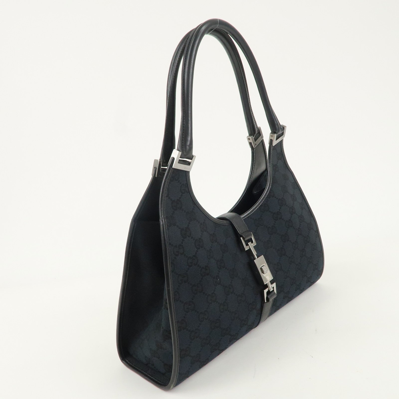 GUCCI Jackie GG Canvas Leather Shoulder Bag Black 002.1067