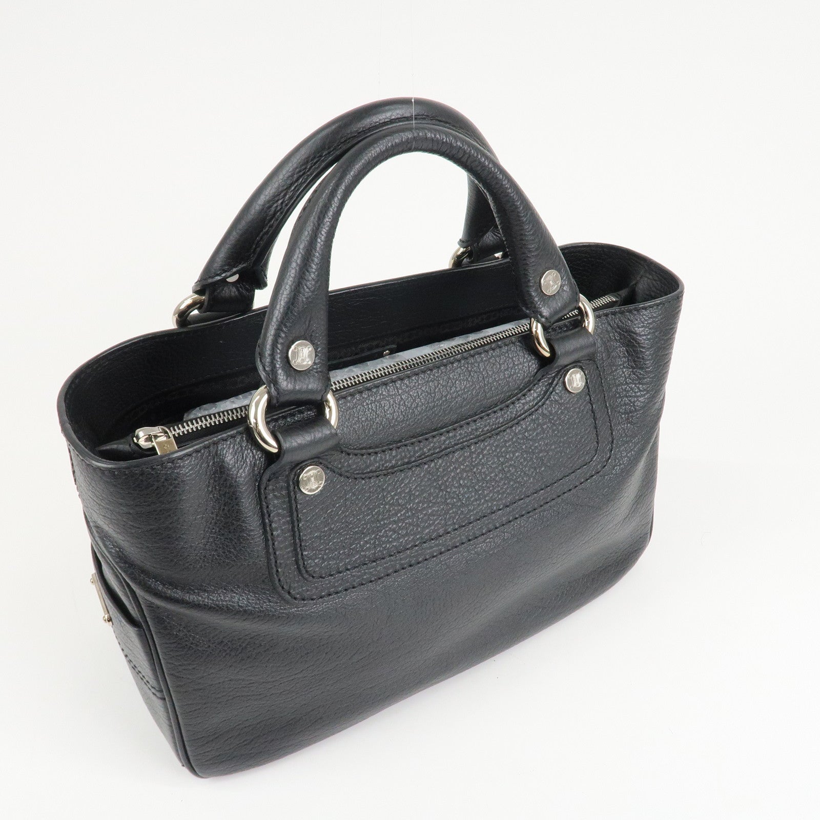 CELINE Macadam Engraved Leather Boogie Bag Hand Bag Black Used