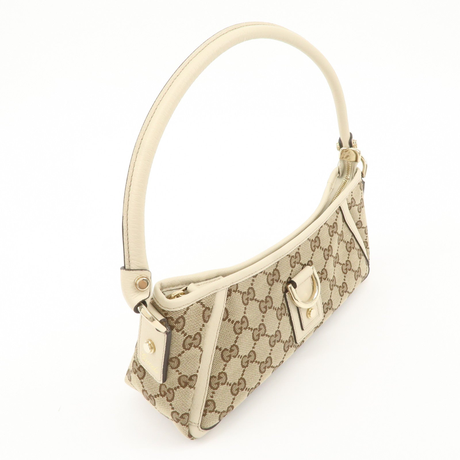 GUCCI Abbey GG Canvas Leather Shoulder Bag Beige Ivory 130939