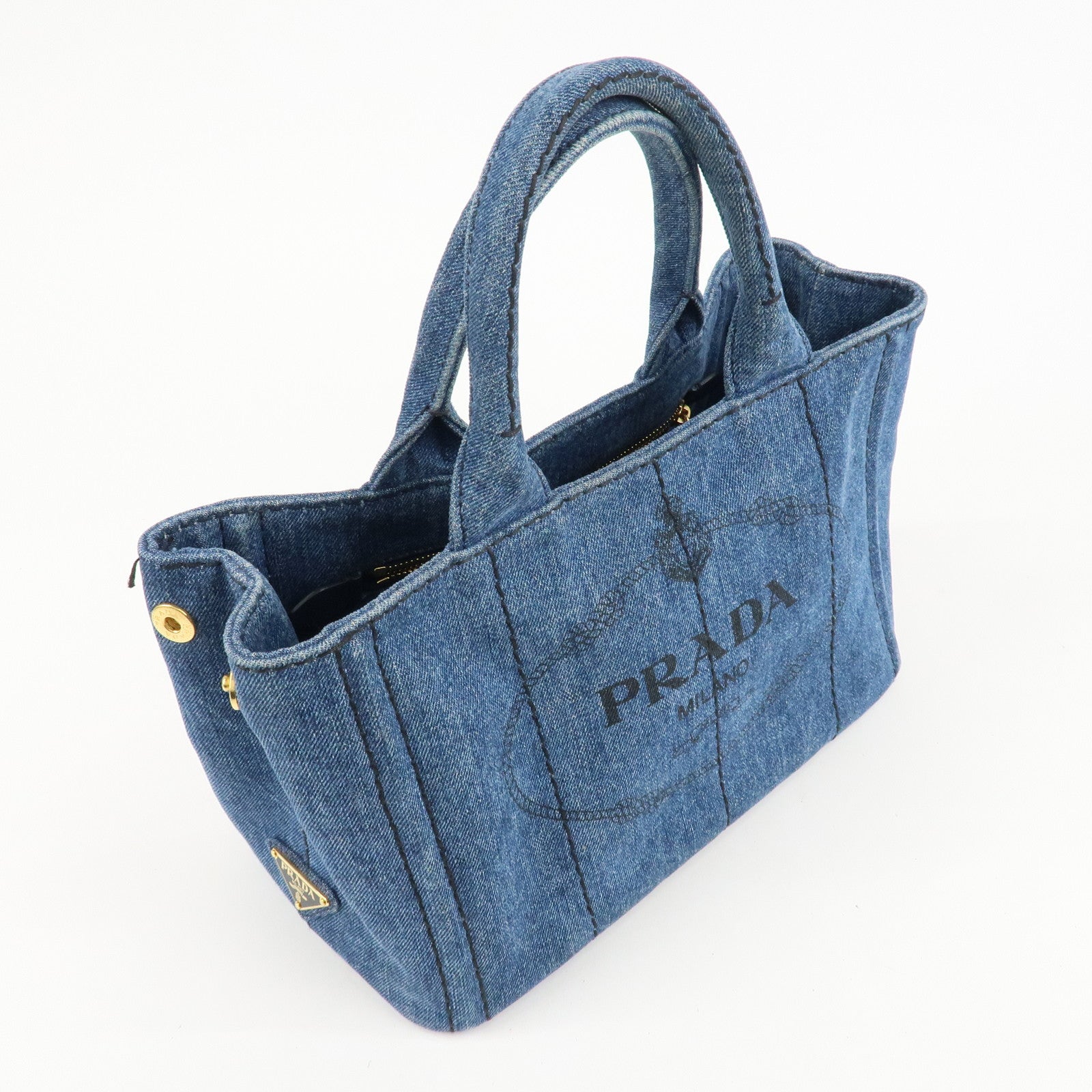 PRADA Canapa Mini Denim Leather 2Way Bag Tote Bag Blue 1BG439