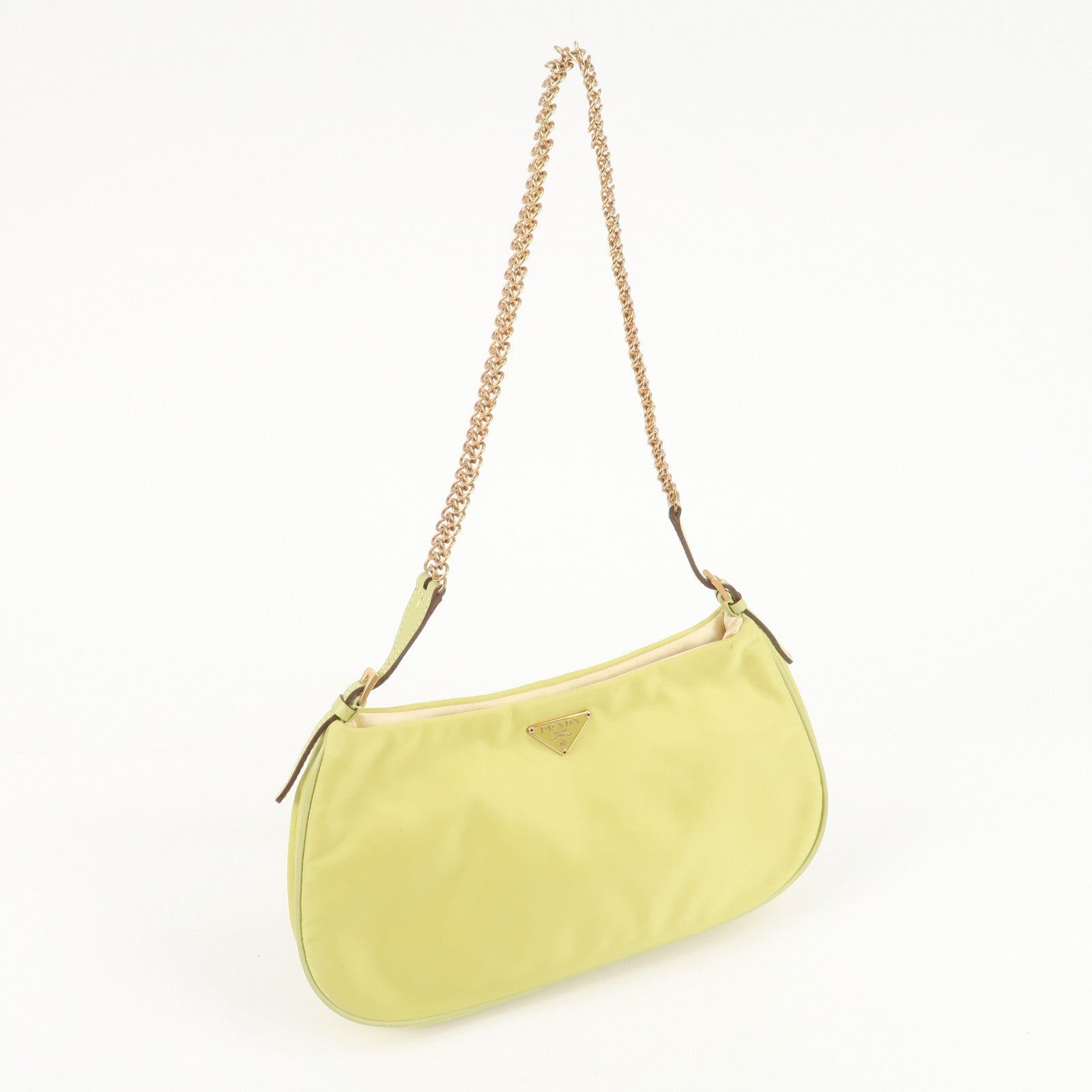 PRADA Nylon Leather Chain Shoulder Bag Yellow BR0105