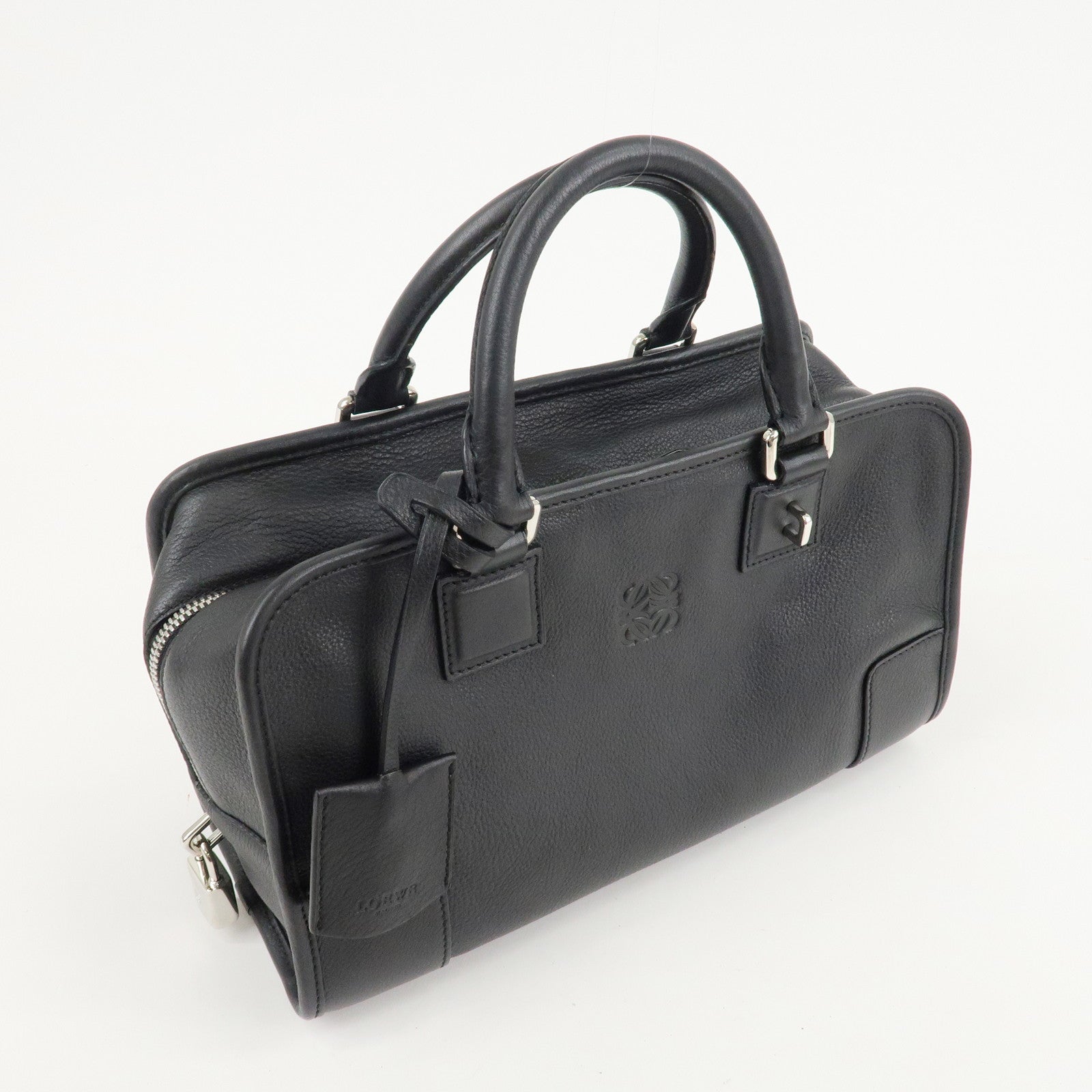 LOEWE Anagram Leather Amazona 28 Hand Bag Black Silver HDW