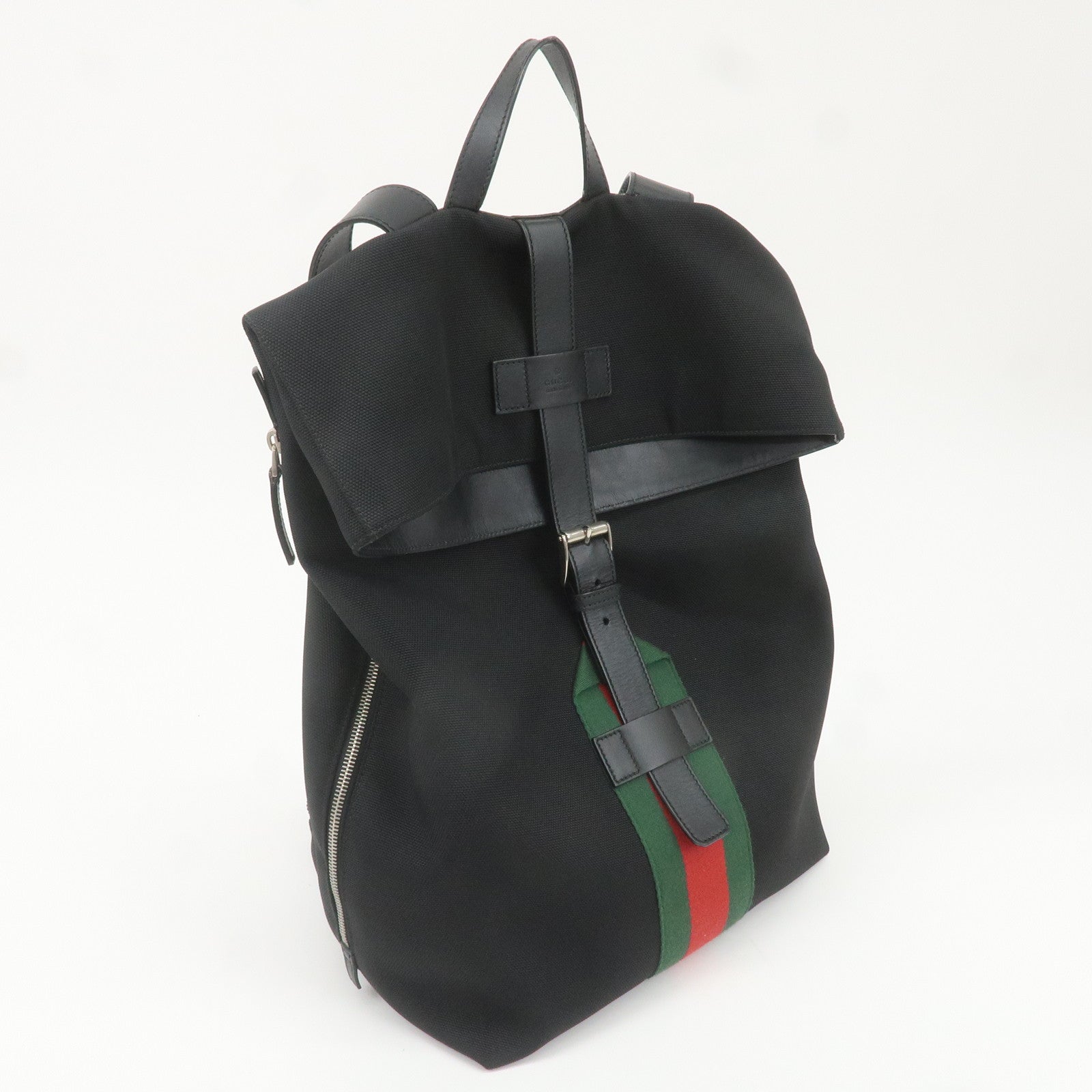 GUCCI Sherry Canvas Leather Ruck Sack Back Pack Black 337075