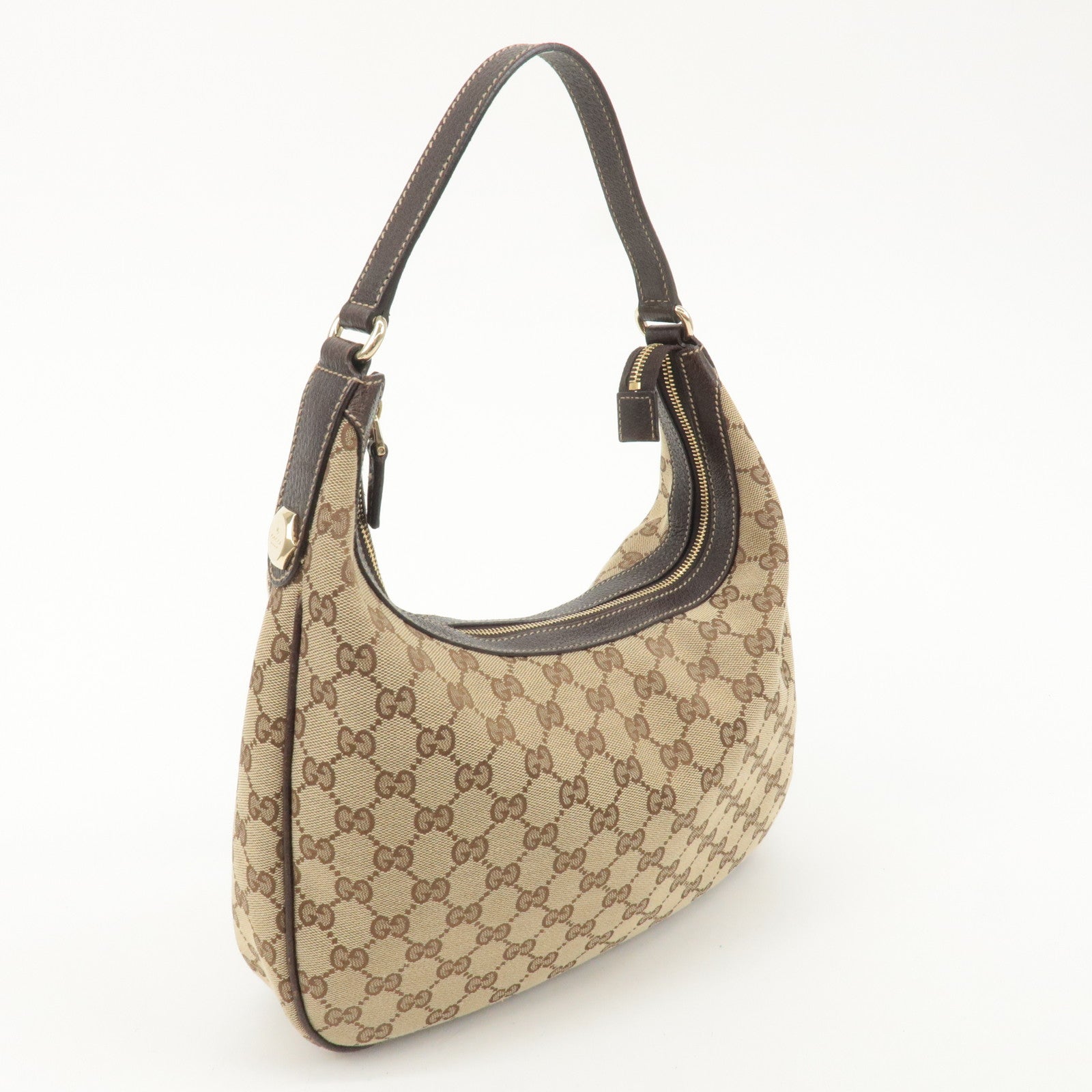 GUCCI GG Canvas Leather Shoulder Bag Hand Bag Beige Brown 153010