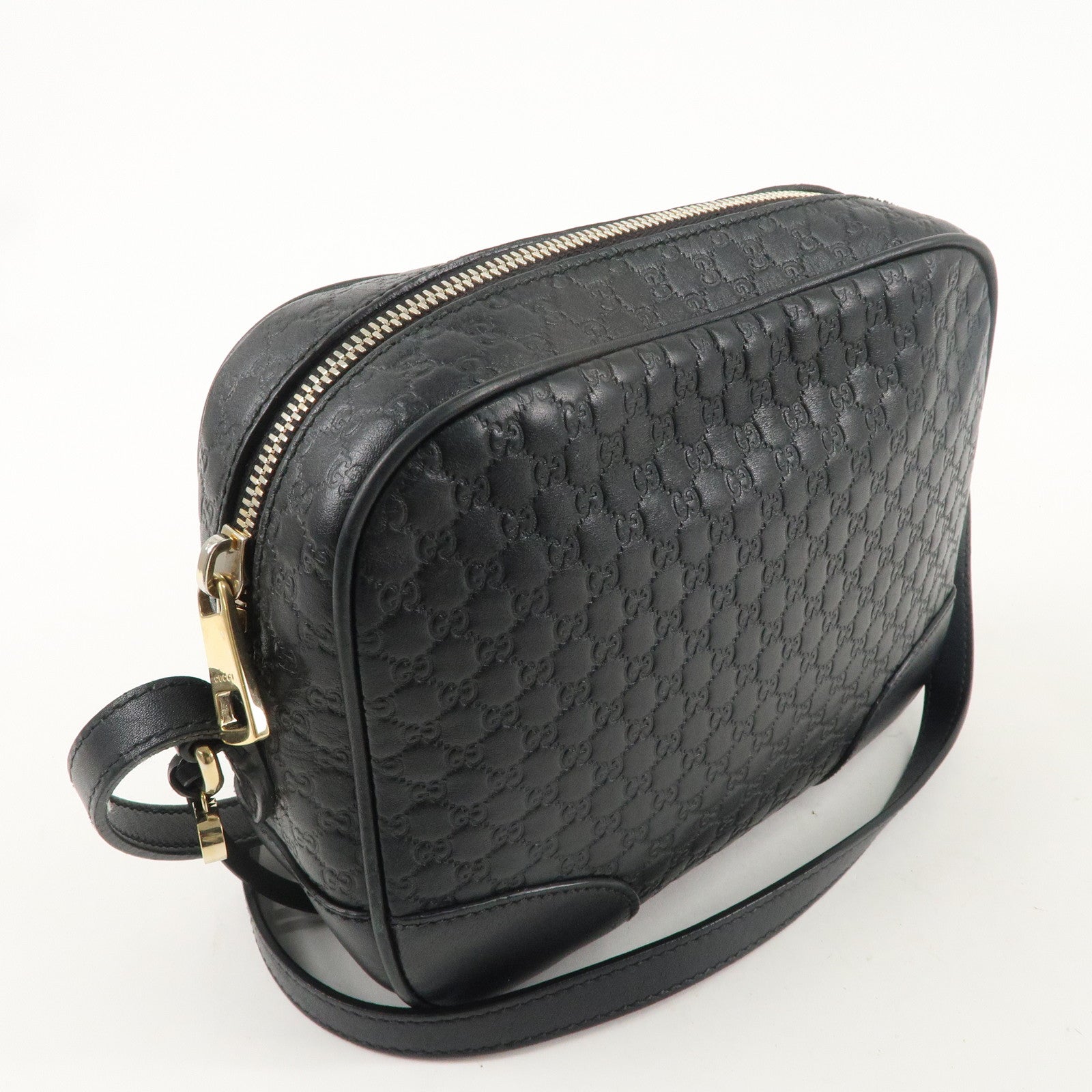 GUCCI Micro Guccissima Leather Shoulder Crossbody Bag Black 449413