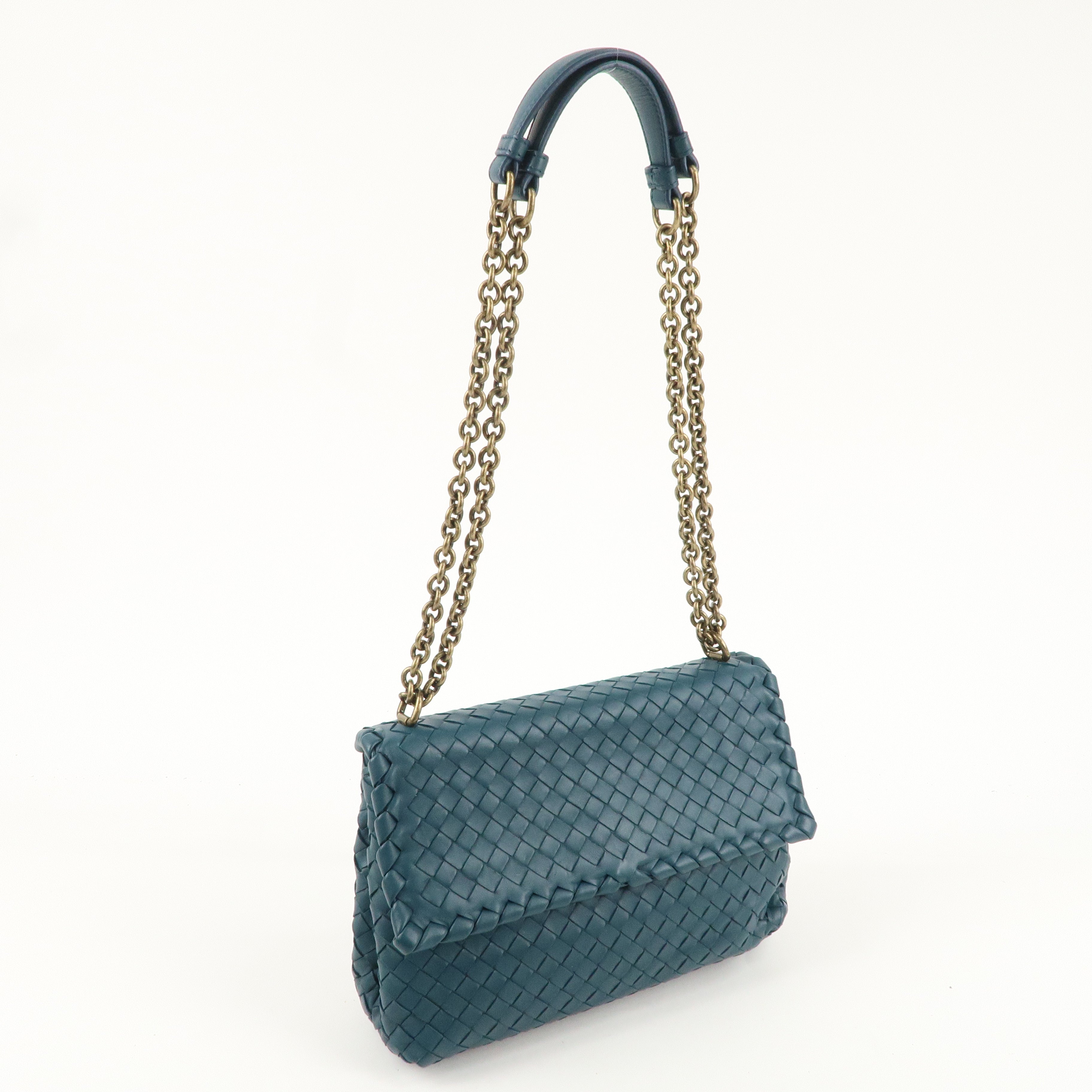 BOTTEGA VENETA Intrecciato Leather Chain Shoulder Bag Green