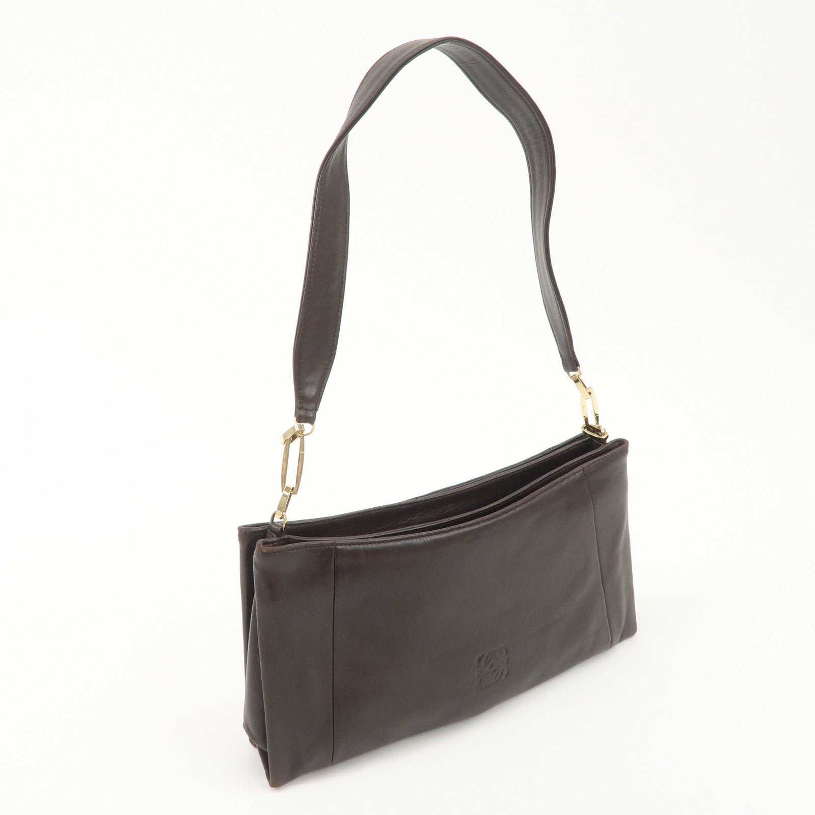 LOEWE Anagram Leather Shoulder Bag Hand Bag Gold HDW  Brown Used