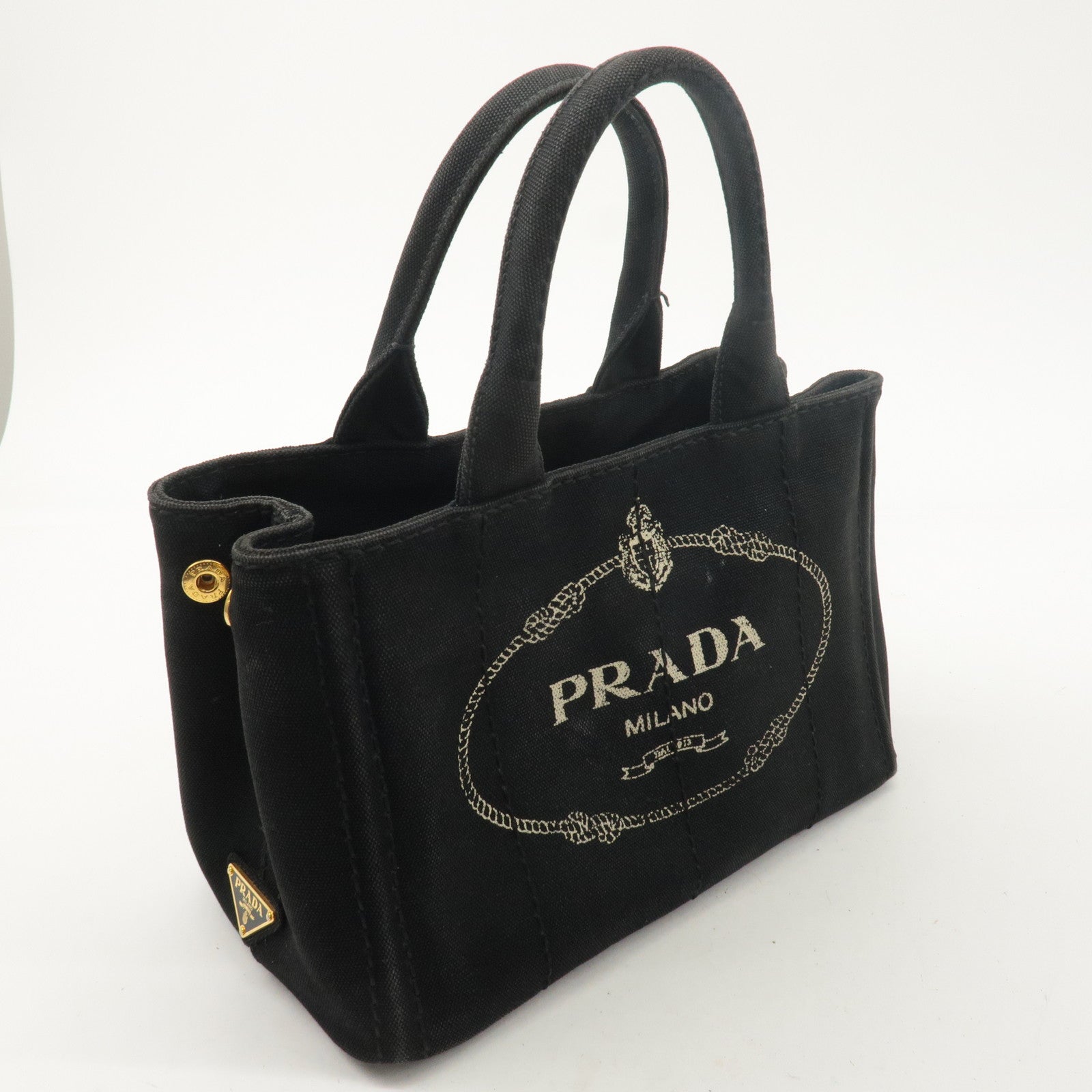 PRADA Logo Canapa Mini Canvas 2Way Shoulder Bag Black