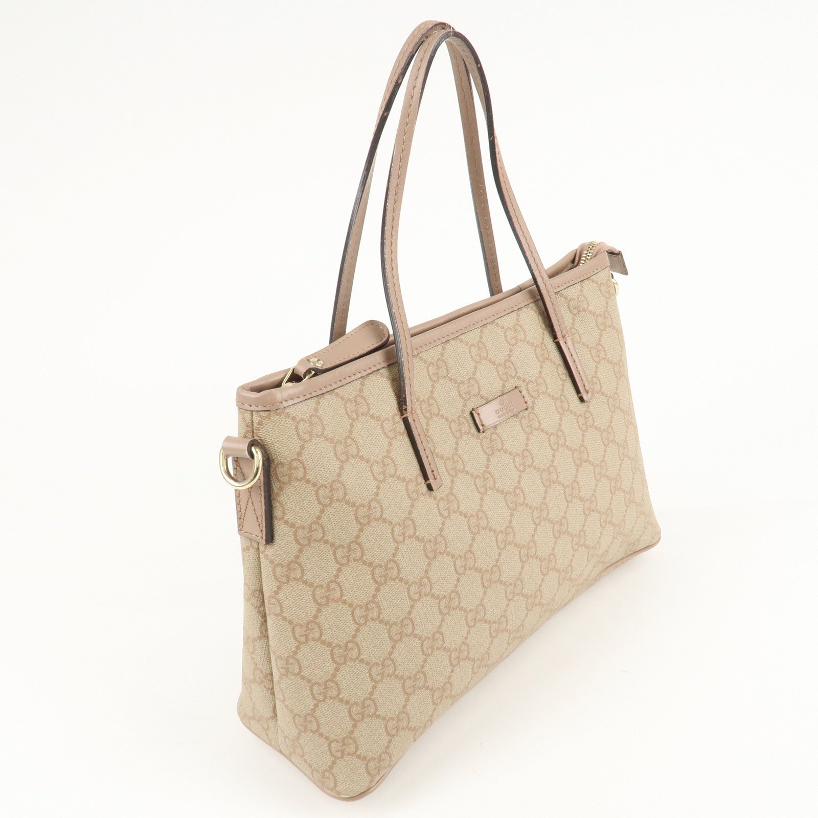 GUCCI GG Canvas Leather 2Way Bag Tote Bag Pink Beige 353440