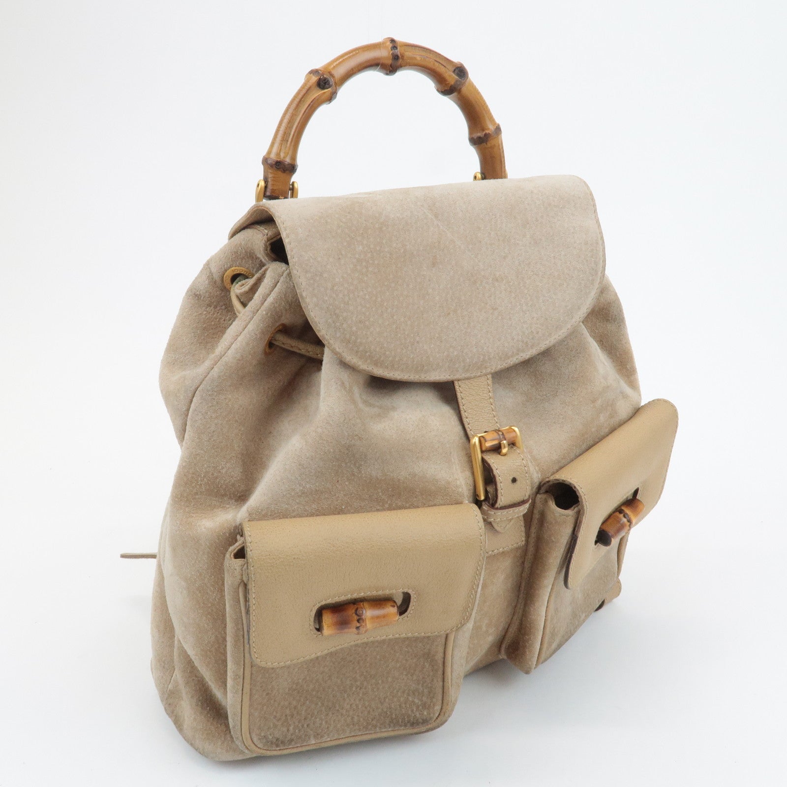 GUCCI Bamboo Suede Leather Back Pack Beige 003.1998.0016