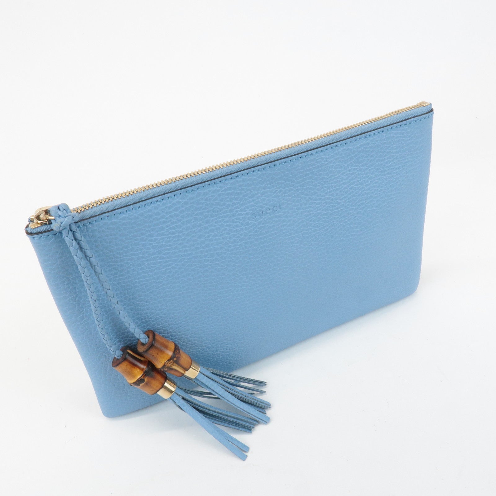 GUCCI Bamboo Leather Clutch Bag Second Bag Blue 449652 Used