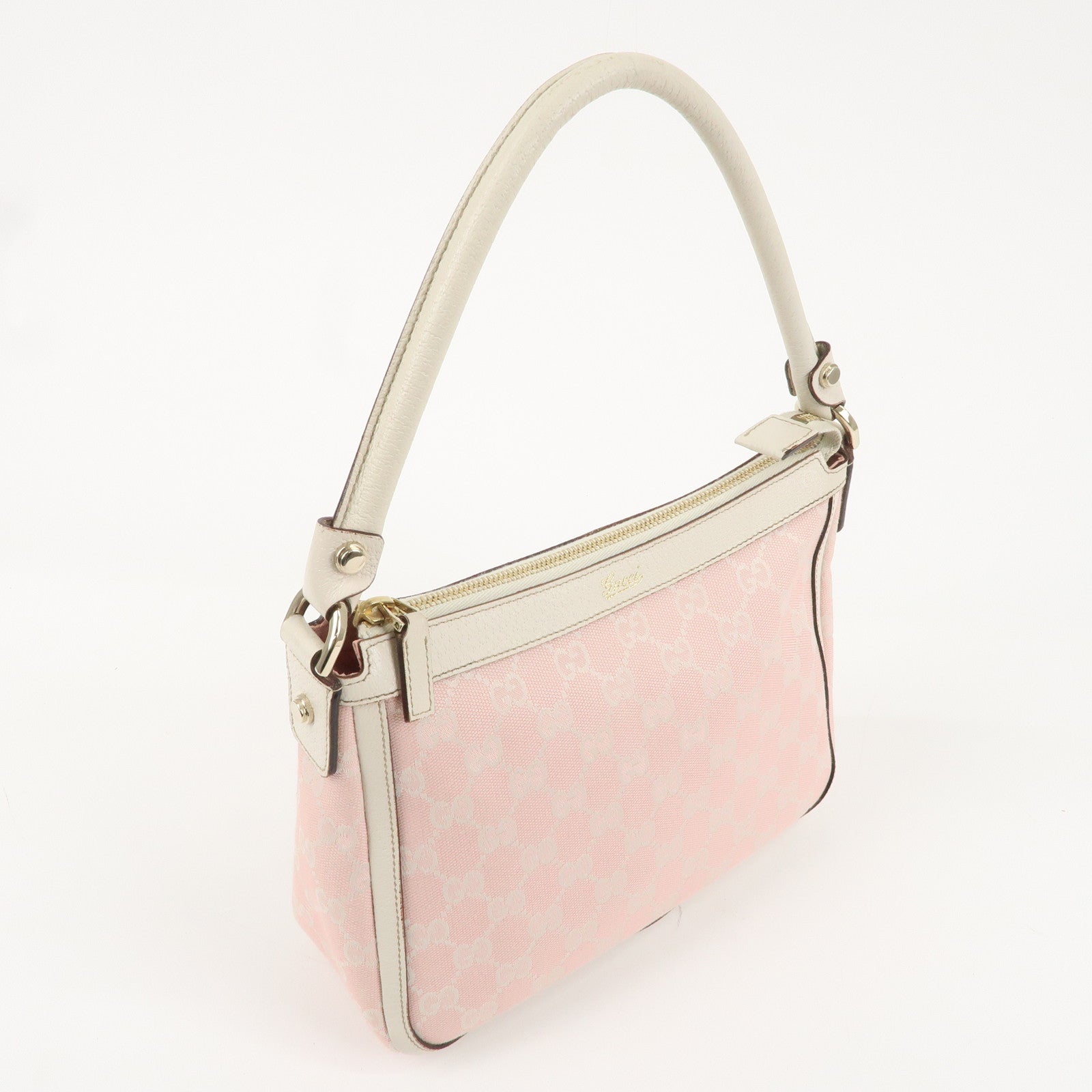 GUCCI GG Canvas Leather Hand Shoulder Bag Pink Ivory 146244