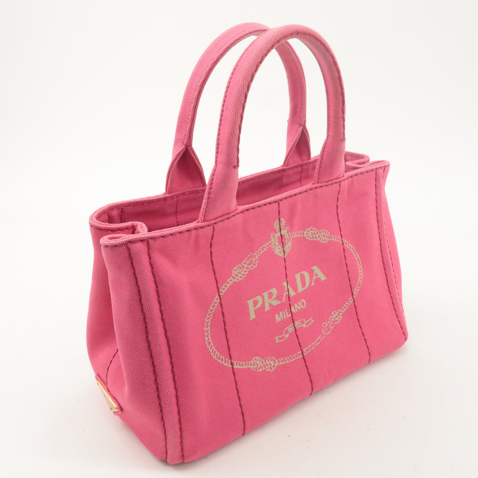 PRADA Logo Canapa Mini Canvas 2Way Shoulder Bag Pink