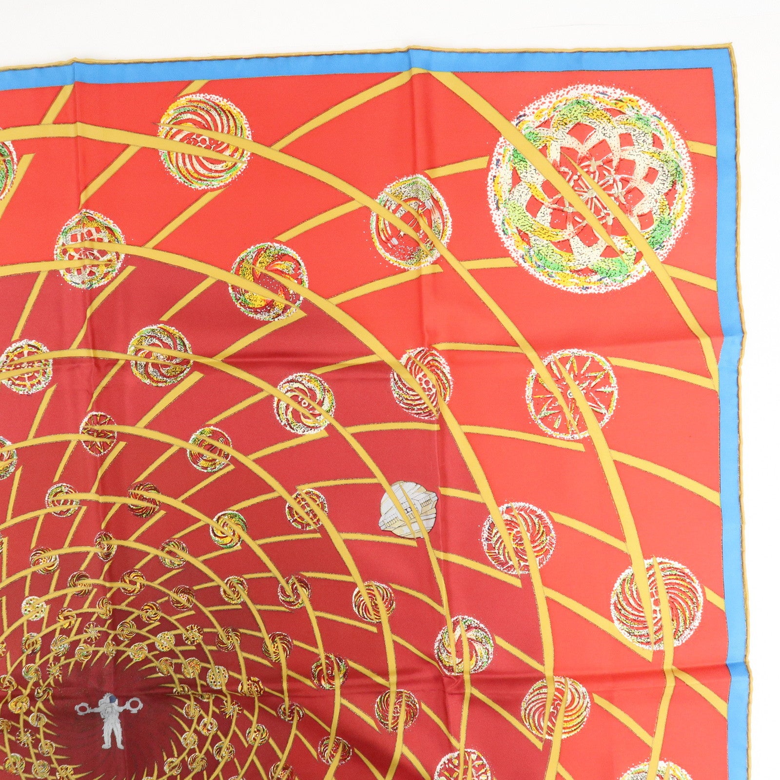 HERMES Carre 90 Silk 100% Scarf LES FEUX DE LESPACE Red Gold Blue