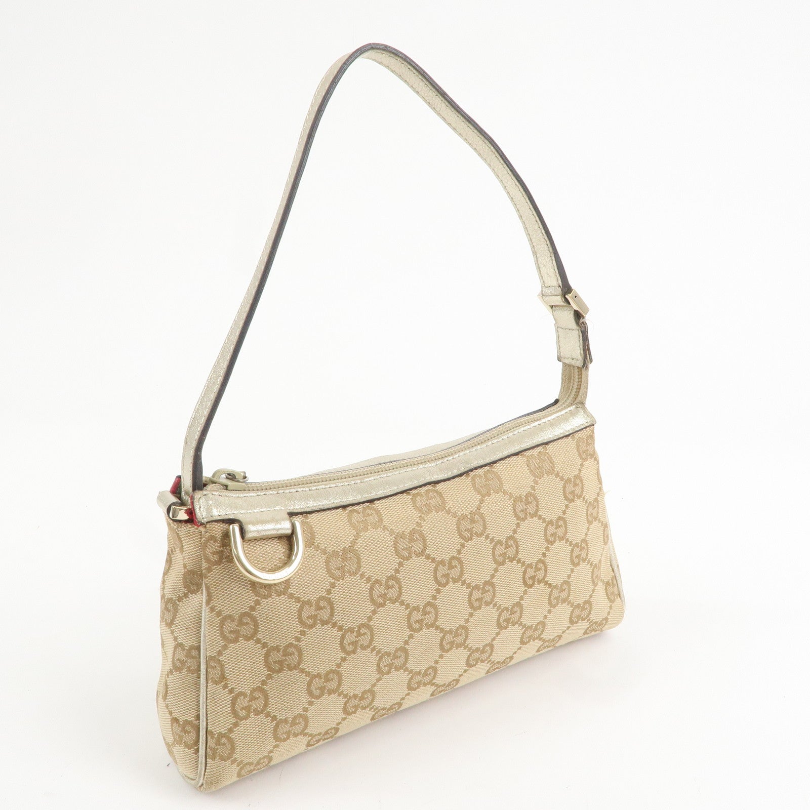 GUCCI Abbey GG Canvas Sholder Bag Pouch Beige Gold  145750