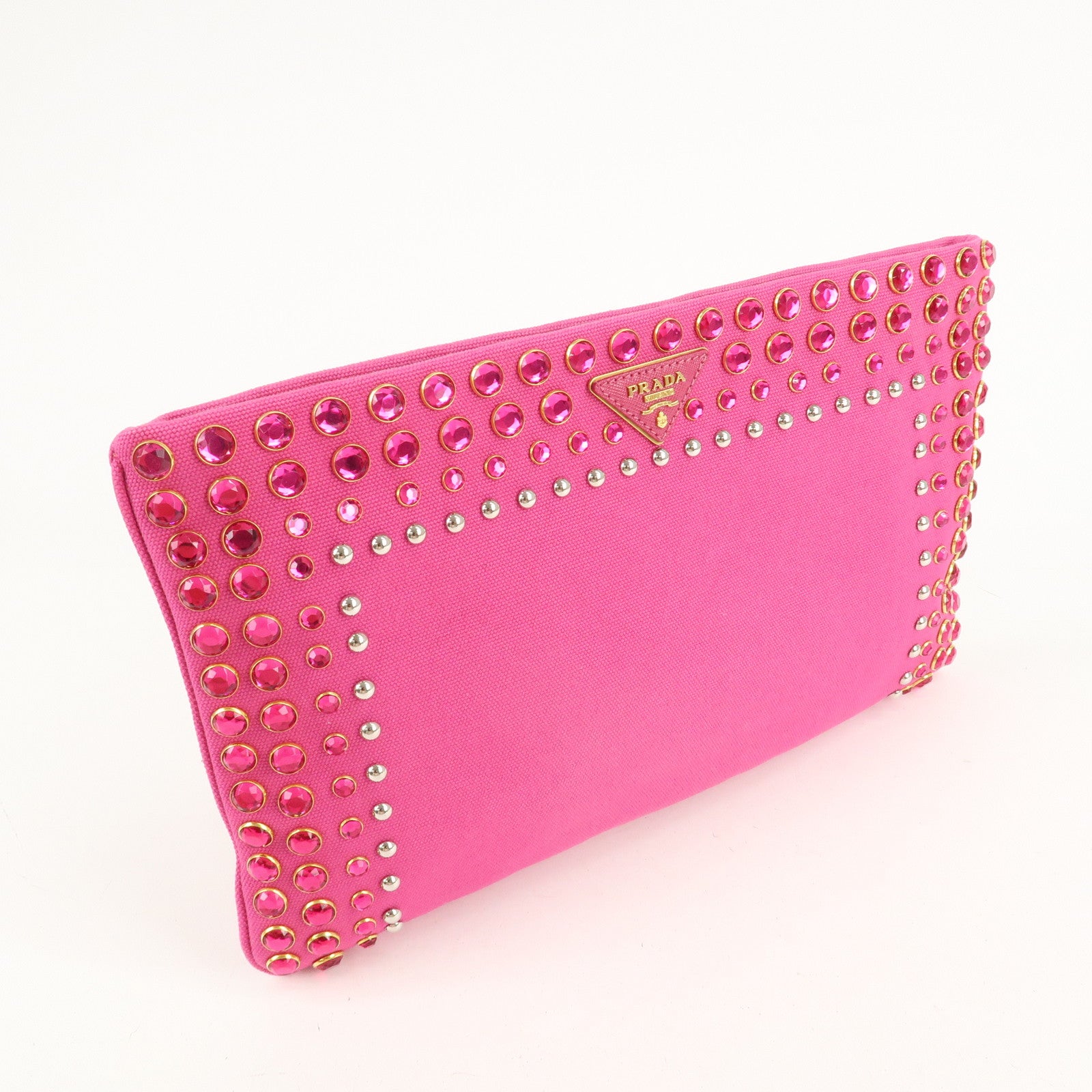 PRADA Canvas Bijoux Studded Clutch Bag Pink BP521O