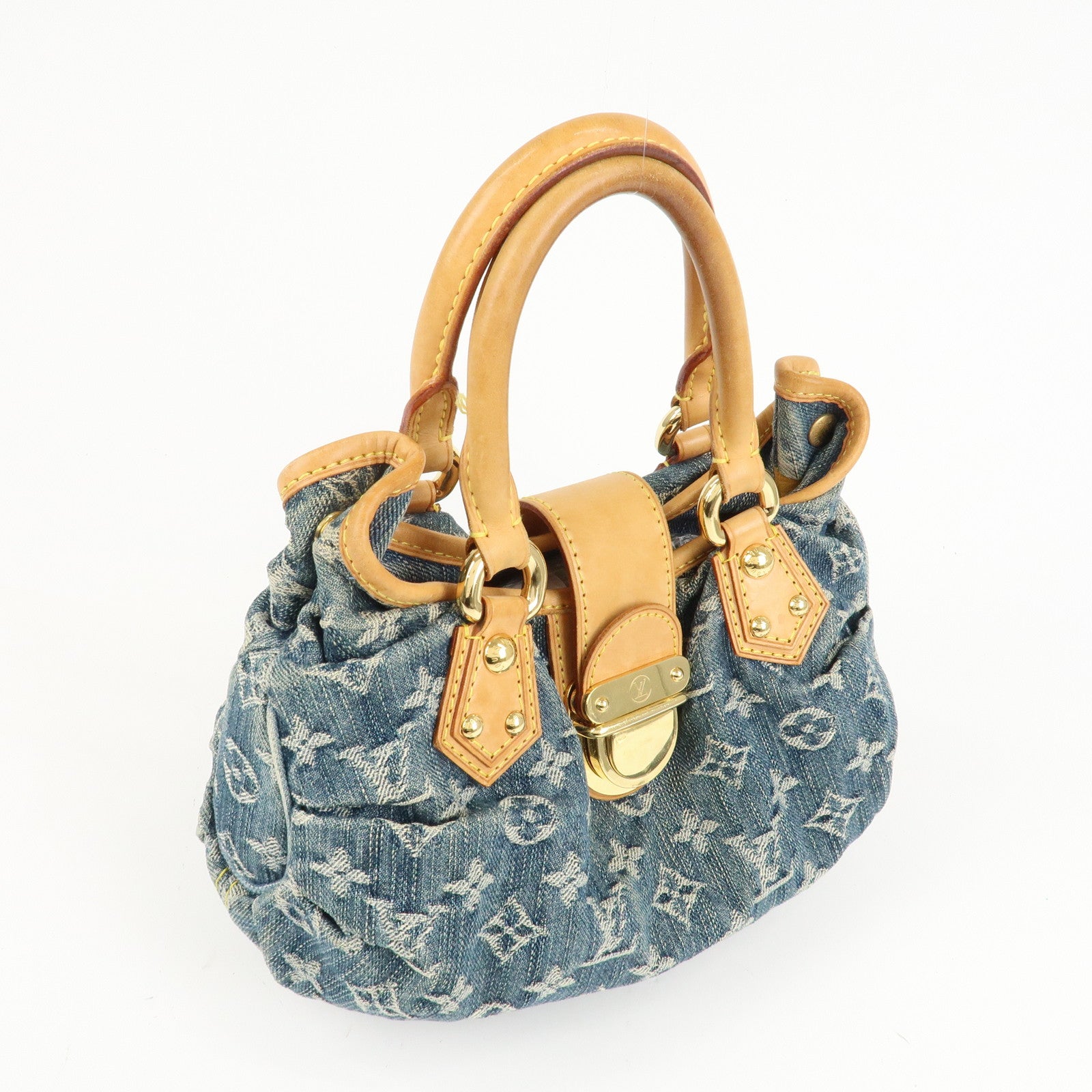 Louis Vuitton Monogram Denim Pleaty Hand Bag Blue M95020 Used