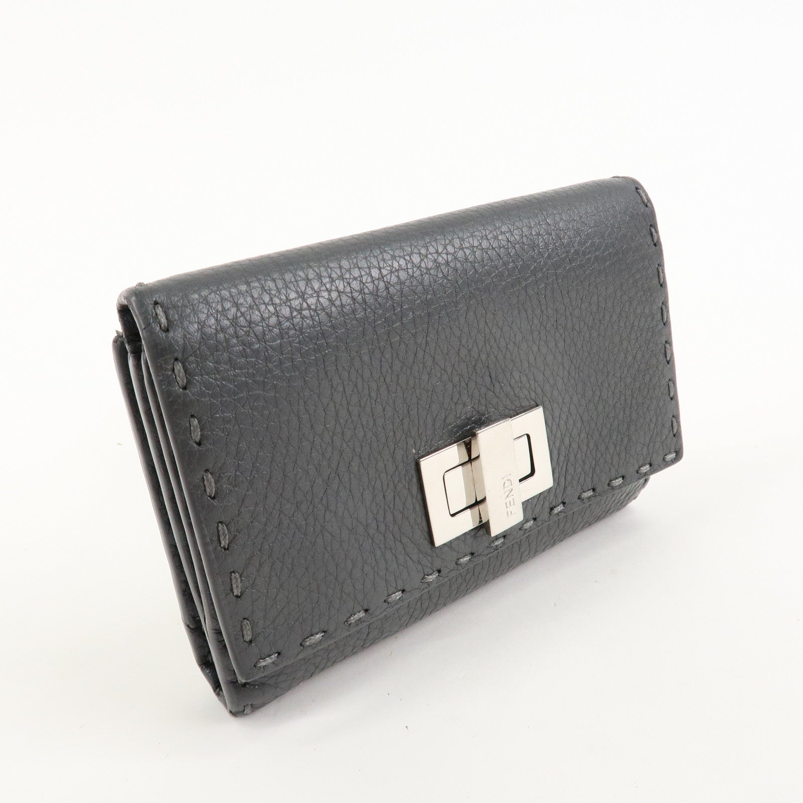 FENDI Selleria Leather Peekaboo Bi-fold Wallet Gray 8M0359