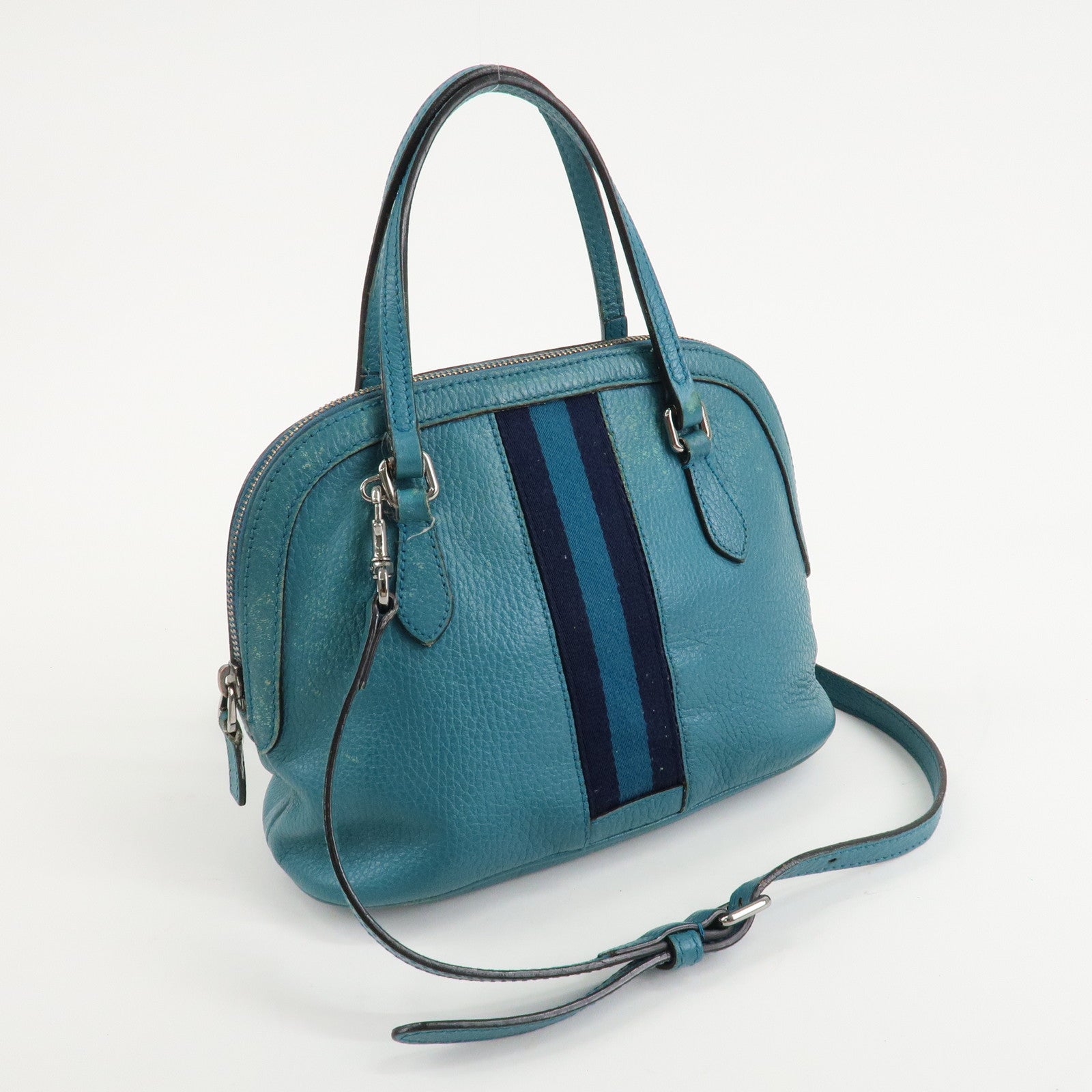 GUCCI Sherry Leather 2Way Shoulder Bag Hand Bag Blue 341504