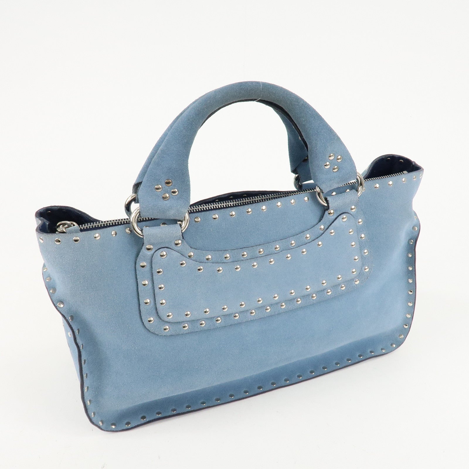 CELINE Suede Hand Bag Tote Bag Blue CE00/23