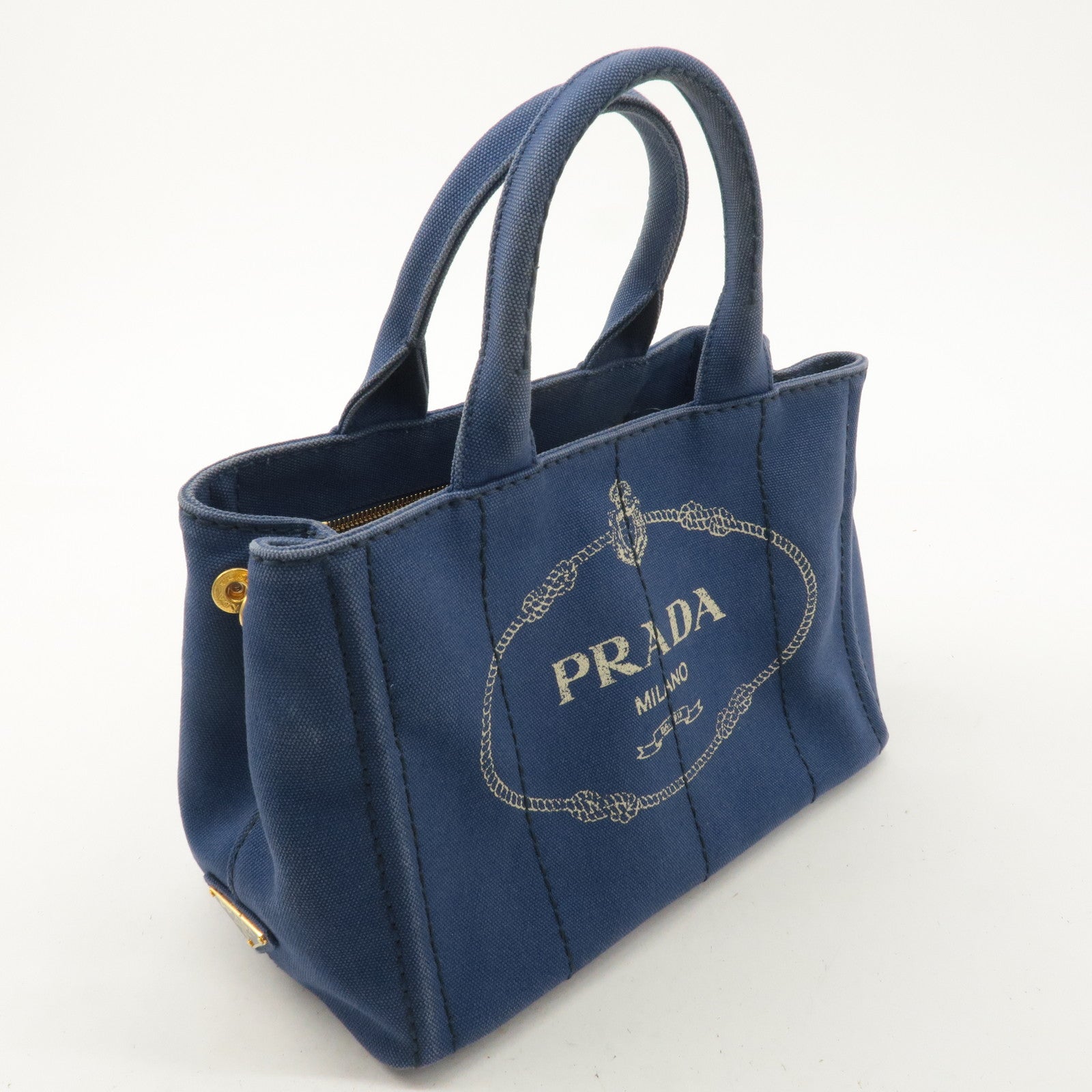 PRADA Canapa Mini Canvas 2Way Bag Hand Bag Navy 1BG439