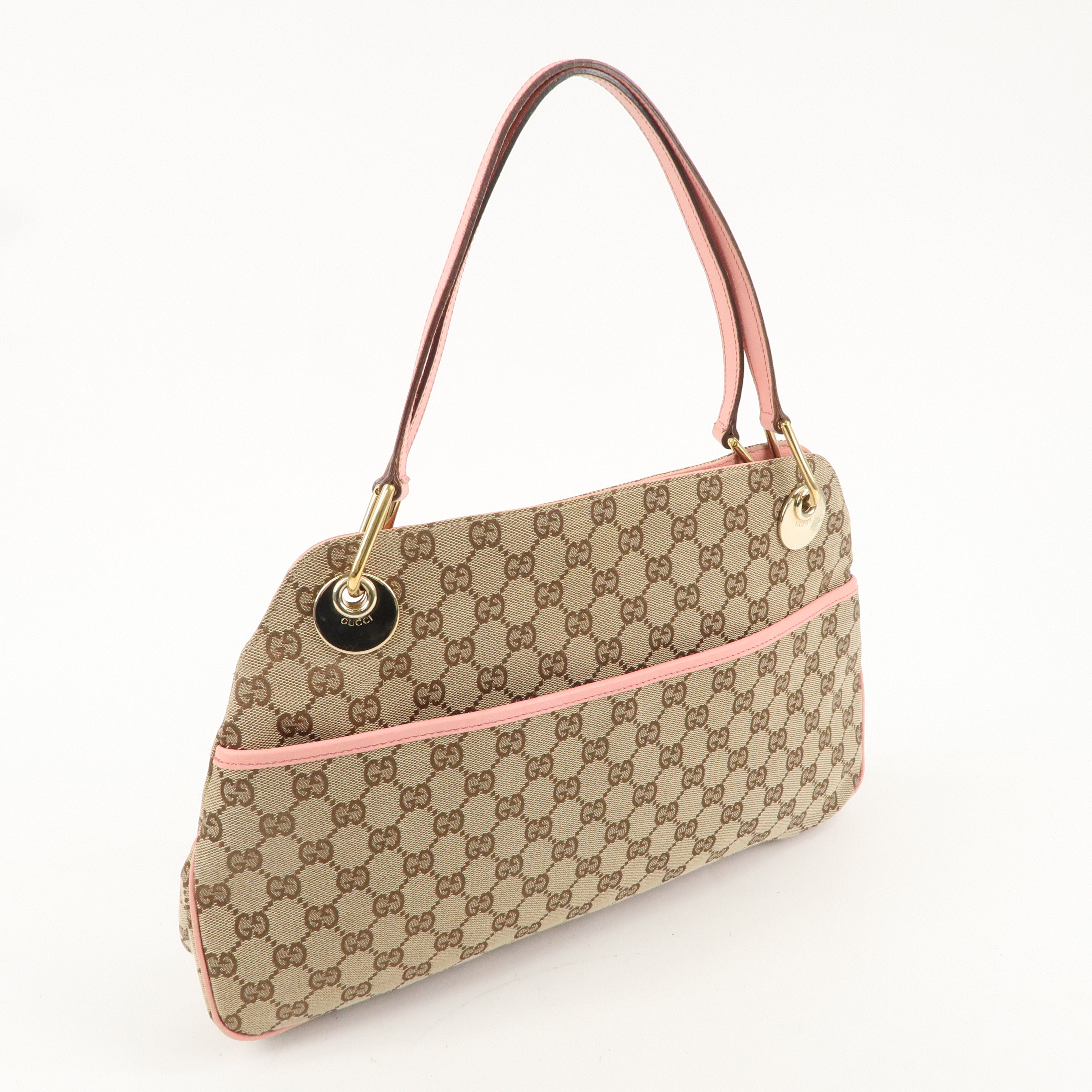 GUCCI GG Canvas Leather Tote Bag Hand Bag Beige Pink 121023