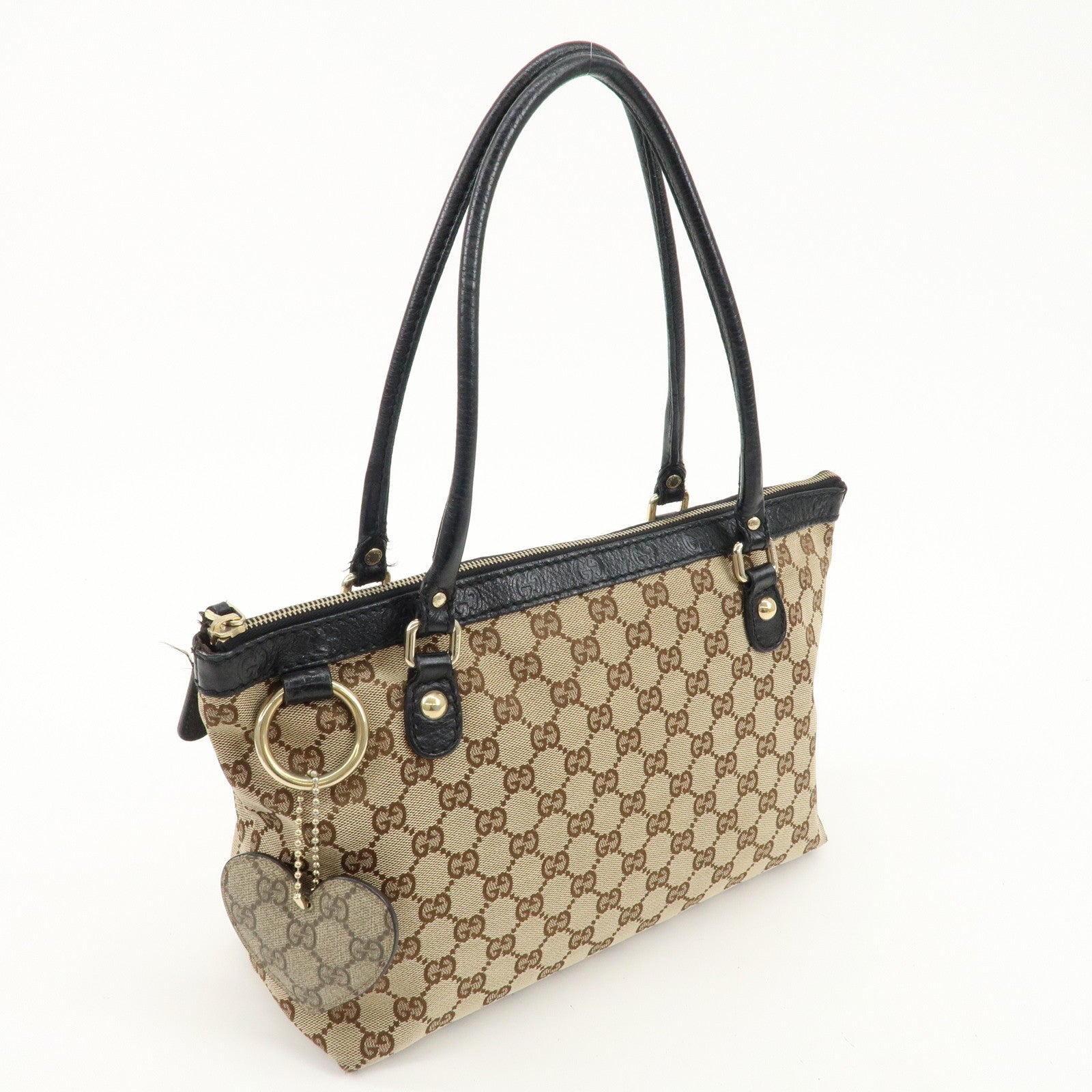 GUCCI Sukey GG Canvas Leather Tote Bag Beige Black 211942