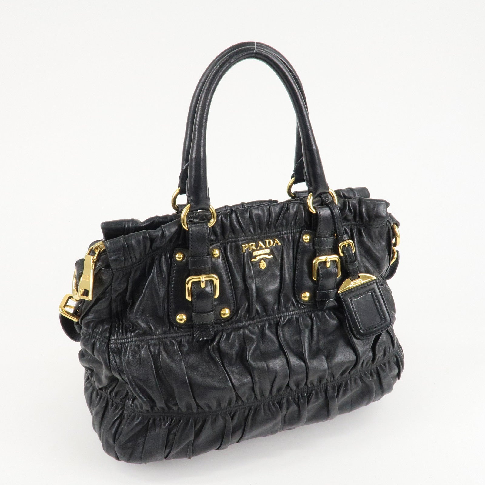 PRADA Leather 2way Bag Hand bag Black Gold Hardware