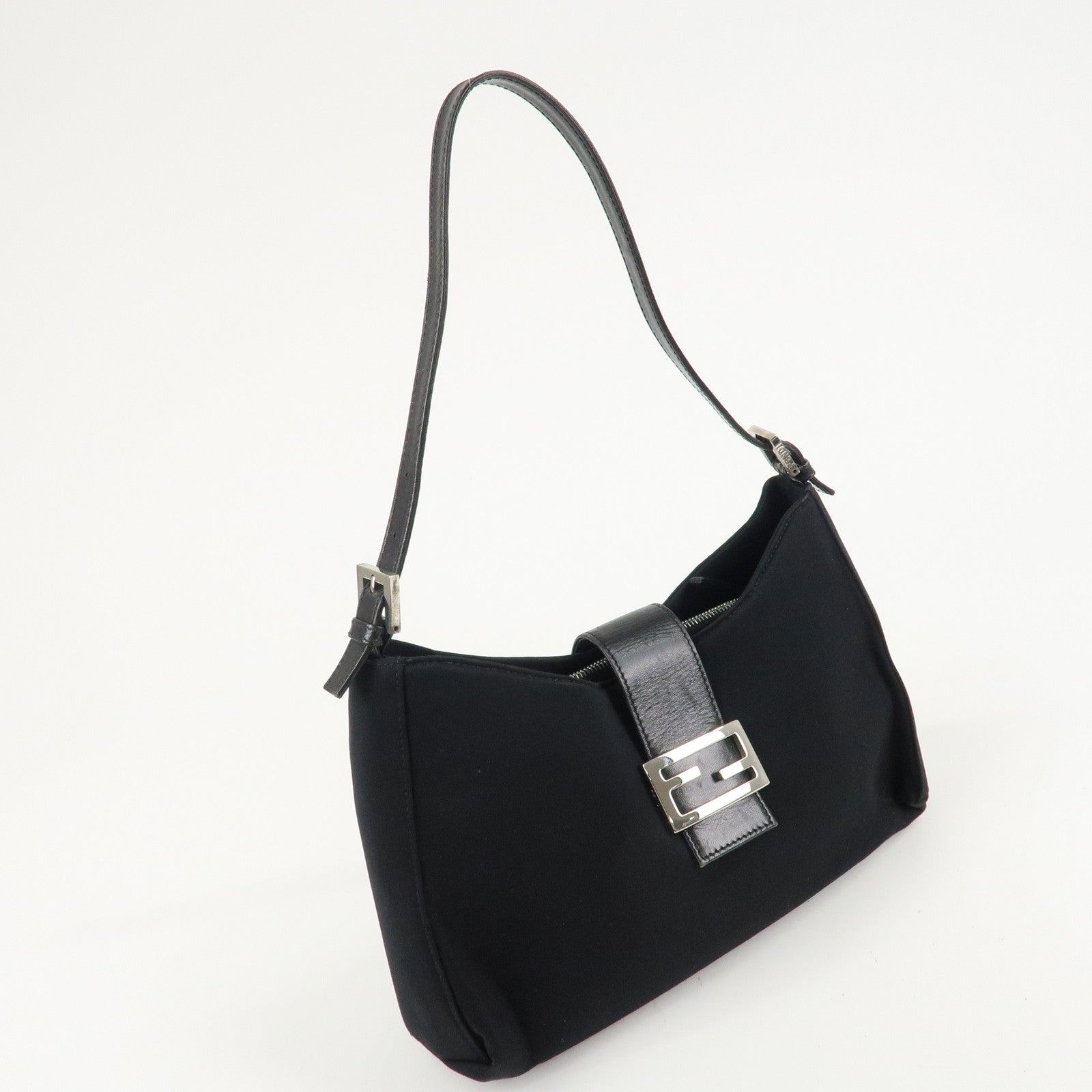 FENDI Urethane Leather Shoulder Bag Black Silver Hardware