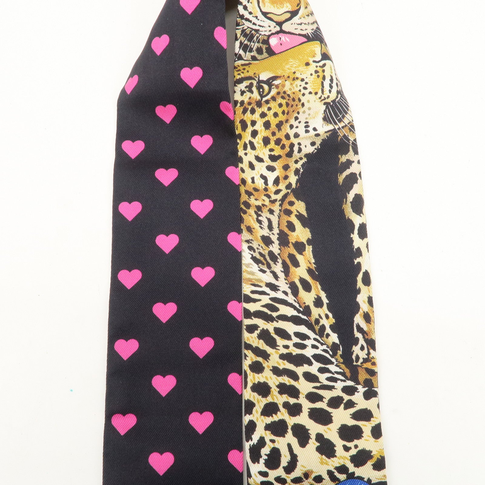 HERMES 100% Silk Twilly Scarf JUNGLE LOVE LOVE Black Yellow Pink Used