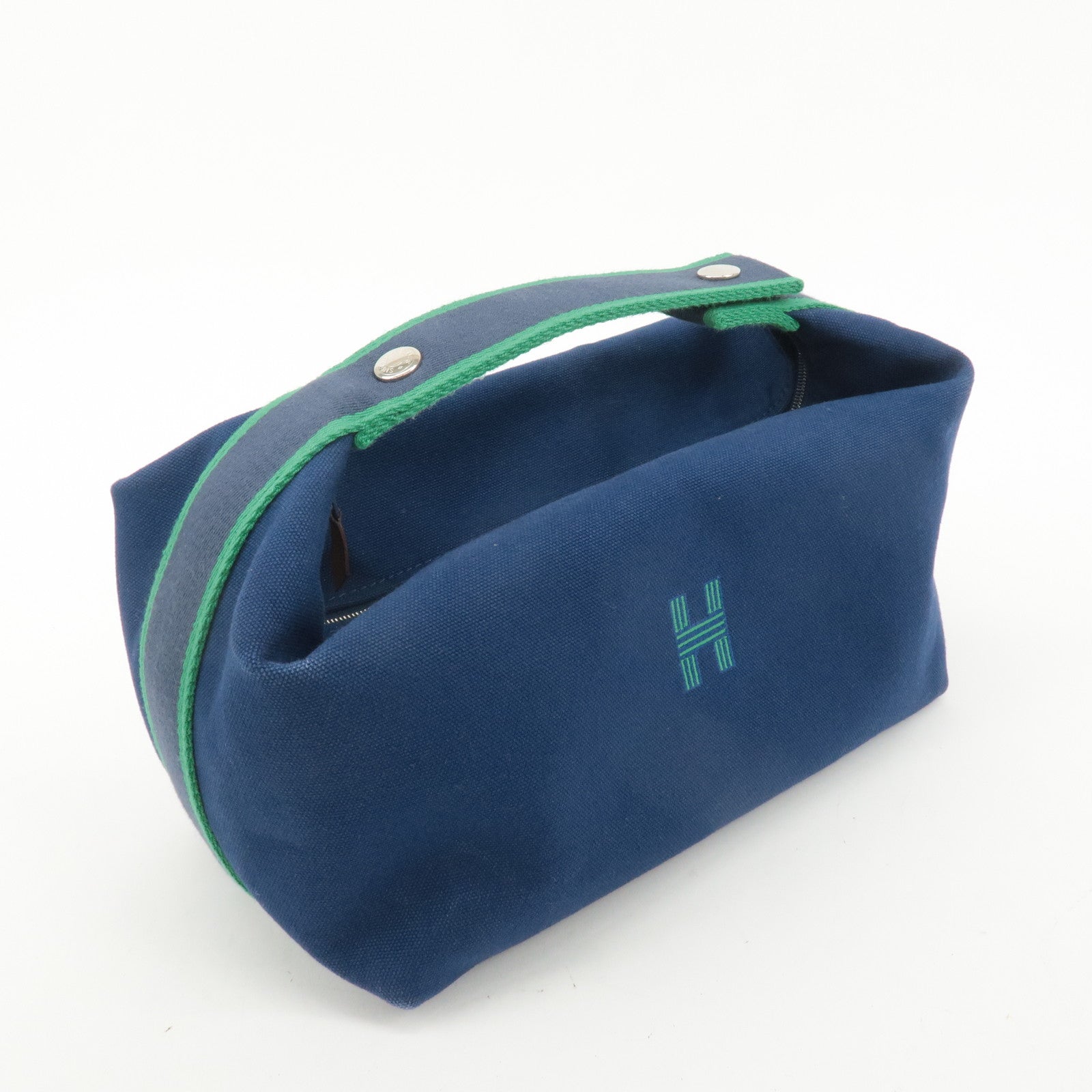 HERMES Bride A Brac GM Canvas Hand Bag Navy Green